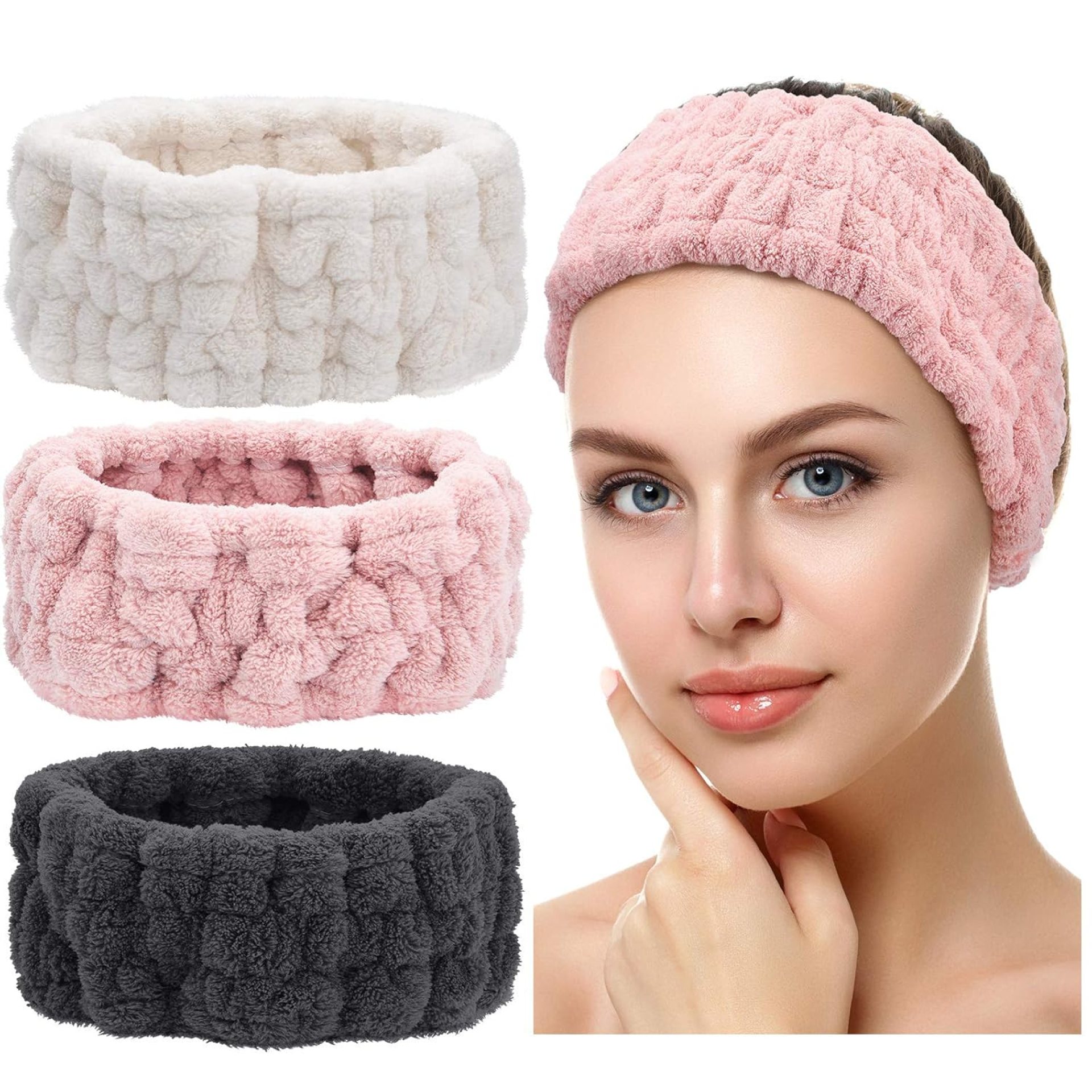 Chuangdi 3 Pieces Spa Headband for Women Facial Makeup Headband Soft Terry Cloth Hairband for Washing Face Mask Spa Shower Gifts(Pink, Milky-White, Dark Grey) Chuangdi 3 Pieces Spa Headband for Women Facial Makeup Headband Soft Terry Cloth Hairband for Washing Face Mask Spa Shower Gifts(Pink, Milky-White, Dark Grey)