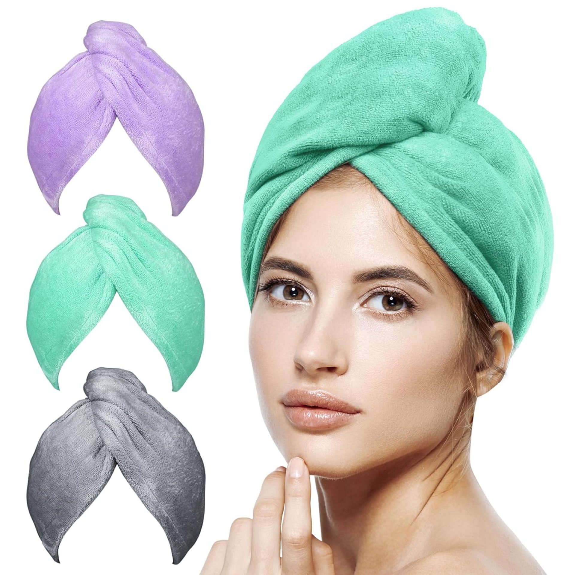 POPCHOSE Microfiber Hair Towel Wrap, 3 Packs Fast Drying Hair Turbans, Super Absorbent Hair Towel for Women, Anti Frizz Hair Wrap Towels POPCHOSE Microfiber Hair Towel Wrap, 3 Packs Fast Drying Hair Turbans, Super Absorbent Hair Towel for Women, Anti Frizz Hair Wrap Towels