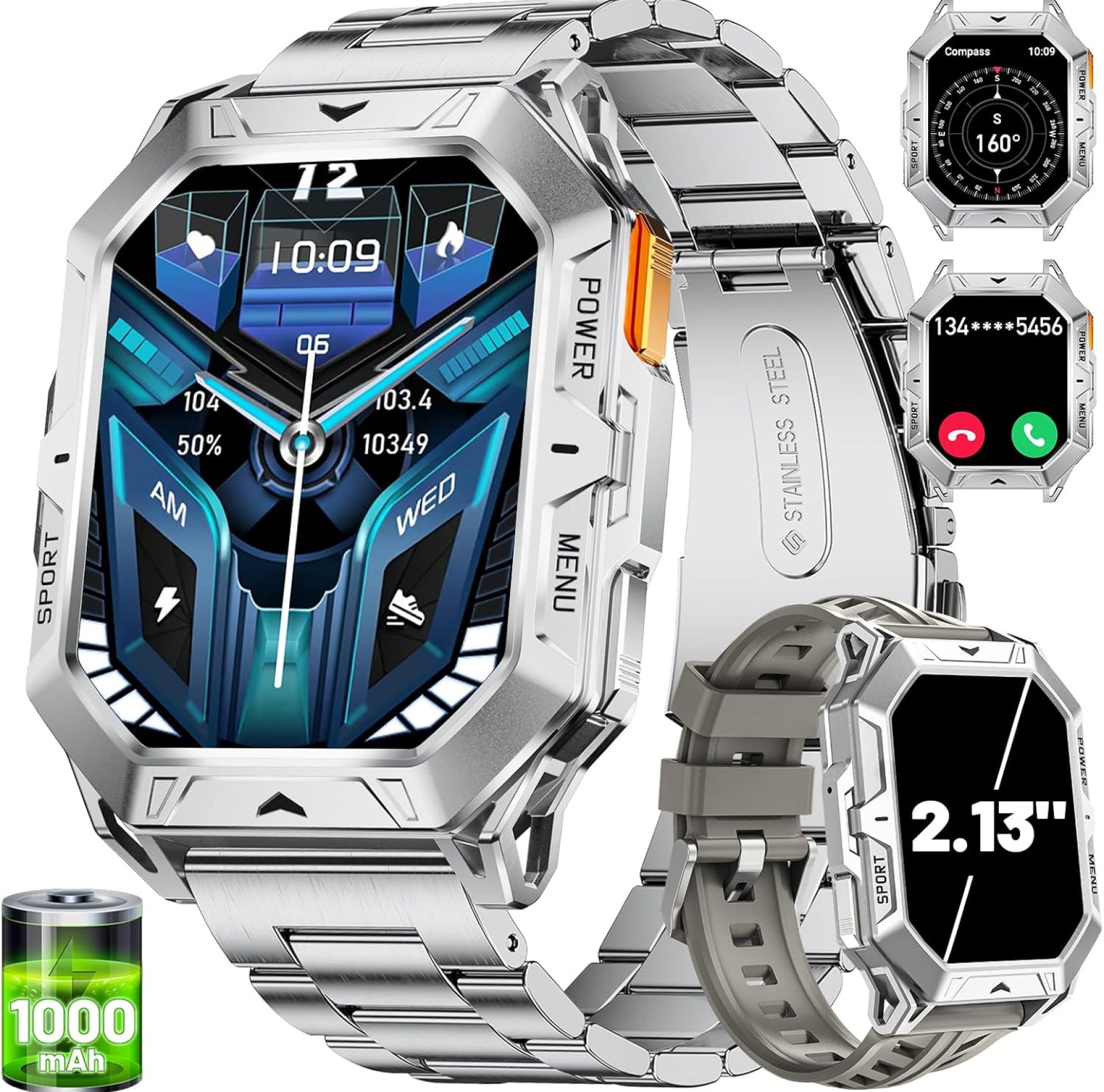 Smart Watch for Men with Make/Answer Call, 2.13″AMOLED Screen Fitness Watches for Men with 1000mAh Battery, 5ATM Swimproof Smartwatch, 110 Sports Modes Fitness Tracker, Heart Rate/Sleep Tracking Smart Watch for Men with Make/Answer Call, 2.13″AMOLED Screen Fitness Watches for Men with 1000mAh Battery, 5ATM Swimproof Smartwatch, 110 Sports Modes Fitness Tracker, Heart Rate/Sleep Tracking