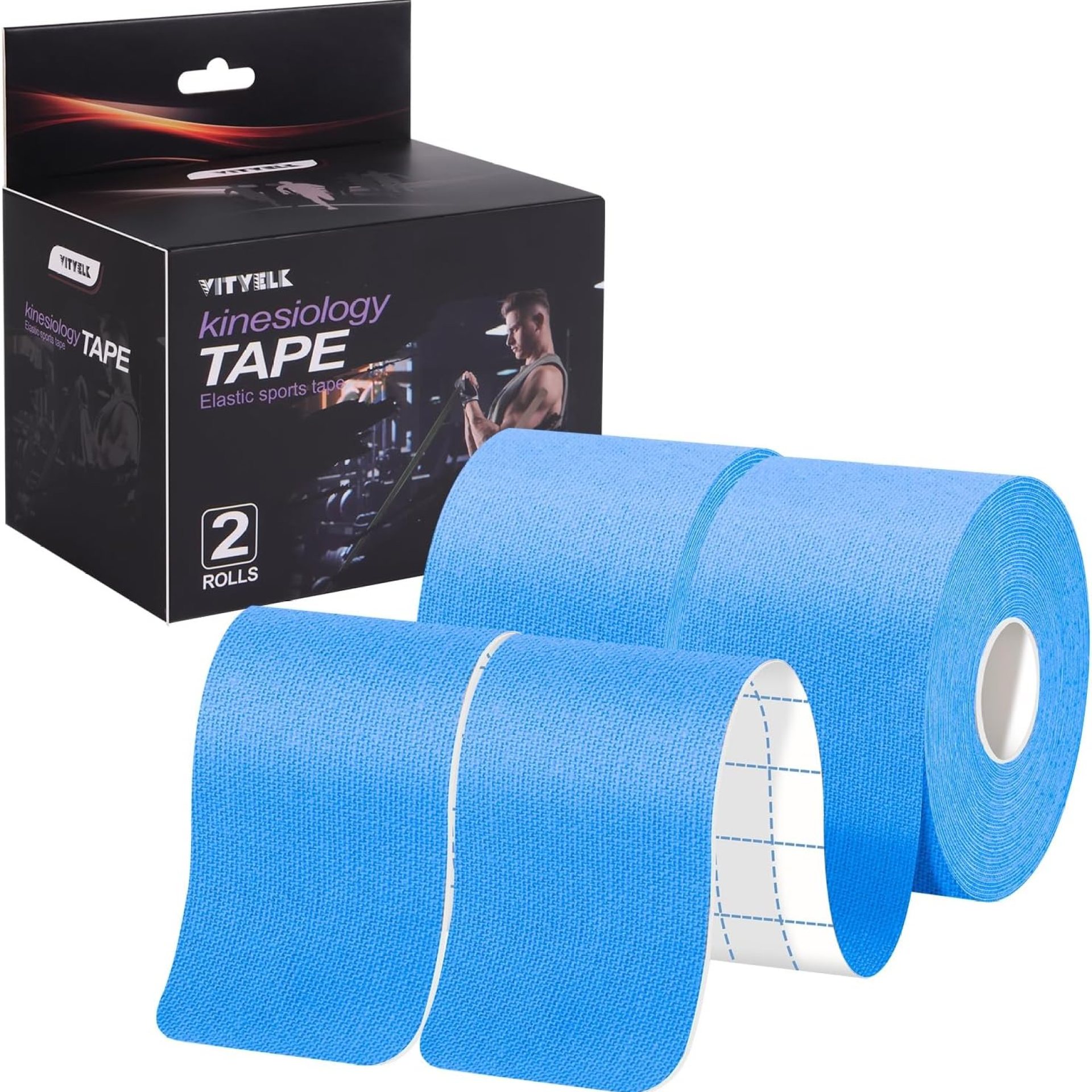 Kinesiology Tape (2 Rolls),Elastic Premium Uncut Athletic Tape, Hypoallergenic Cotton Waterproof K Tape for Muscle Pain Relief and Joint Support 2inch x 16ft /Roll(Light Blue) Kinesiology Tape (2 Rolls),Elastic Premium Uncut Athletic Tape, Hypoallergenic Cotton Waterproof K Tape for Muscle Pain Relief and Joint Support 2inch x 16ft /Roll(Light Blue)