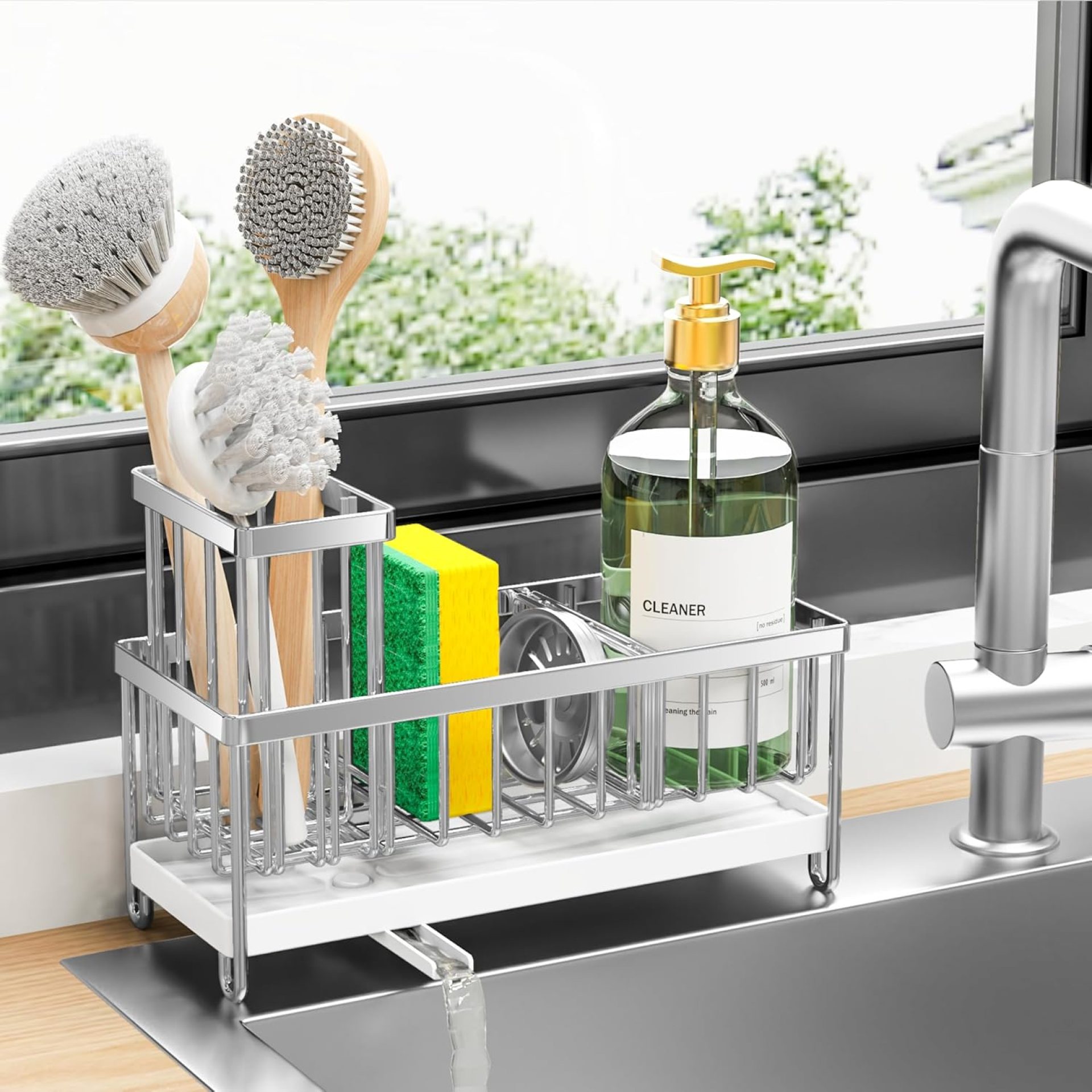 Cisily Sponge Holder for Kitchen Sink, Stainless Steel Silver Sink Caddy with High Brush Holder, Organzier Rustproof Dish Organizer, Soap Dispenser Storage, Kitchen Accessories for Organization Cisily Sponge Holder for Kitchen Sink, Stainless Steel Silver Sink Caddy with High Brush Holder, Organzier Rustproof Dish Organizer, Soap Dispenser Storage, Kitchen Accessories for Organization