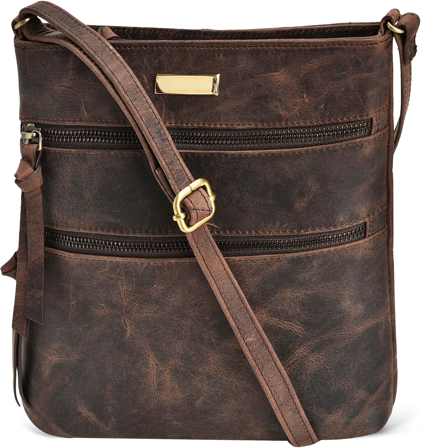 ESTALON Women’s Genuine Leather Crossbody Bag With Adjustable Sling Strap – Medium Size Crossover Shoulder Purse ESTALON Women’s Genuine Leather Crossbody Bag With Adjustable Sling Strap – Medium Size Crossover Shoulder Purse