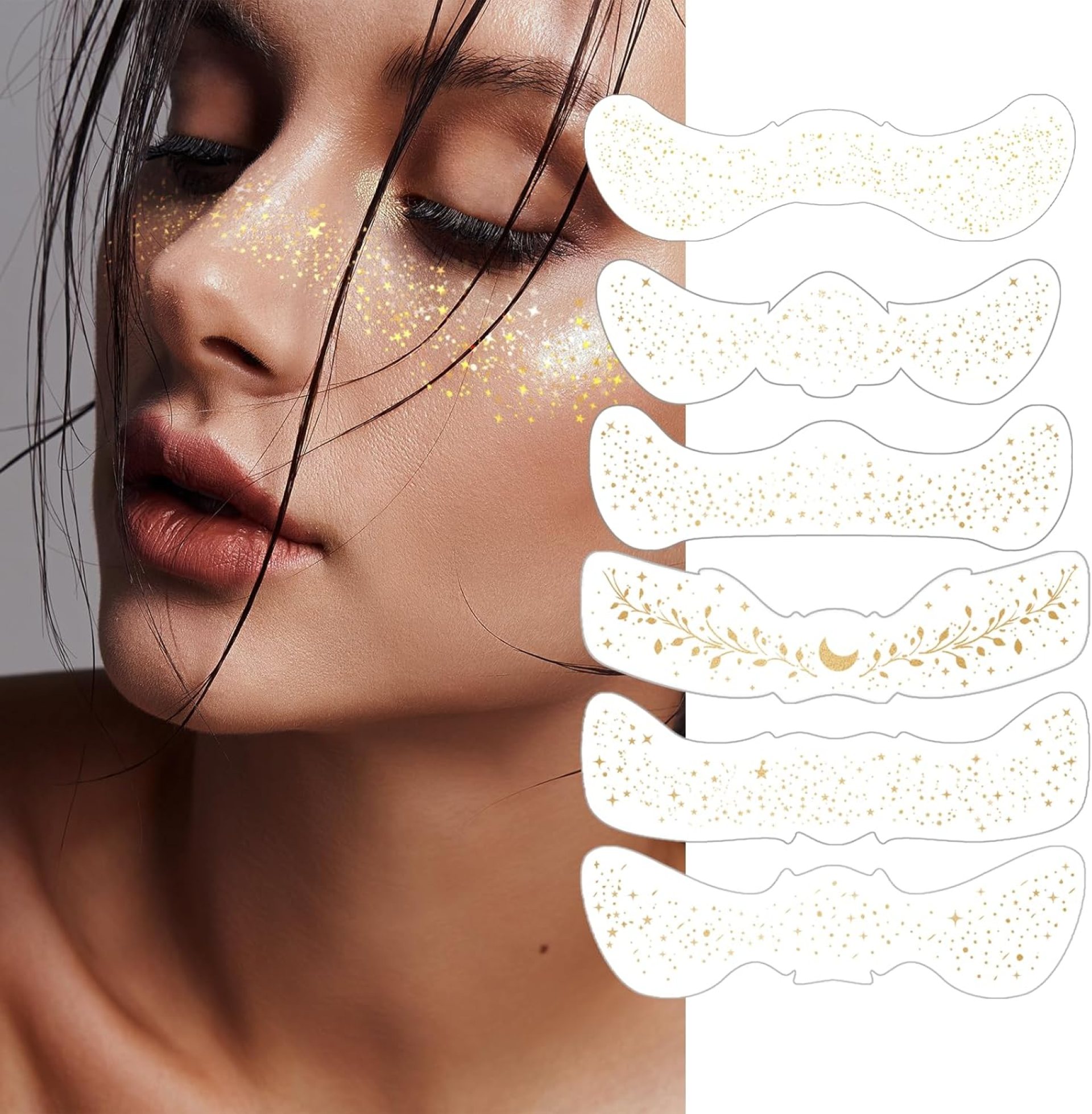 6Pcs Makeup Patches – Gold – Glitter Face Paint Speckles,Sweatproof Waterproof Gold Glitter Face Freckles,Singer Concerts Festival Rave Accessories, Fake Freckles for Women. 6Pcs Makeup Patches – Gold – Glitter Face Paint Speckles,Sweatproof Waterproof Gold Glitter Face Freckles,Singer Concerts Festival Rave Accessories, Fake Freckles for Women.