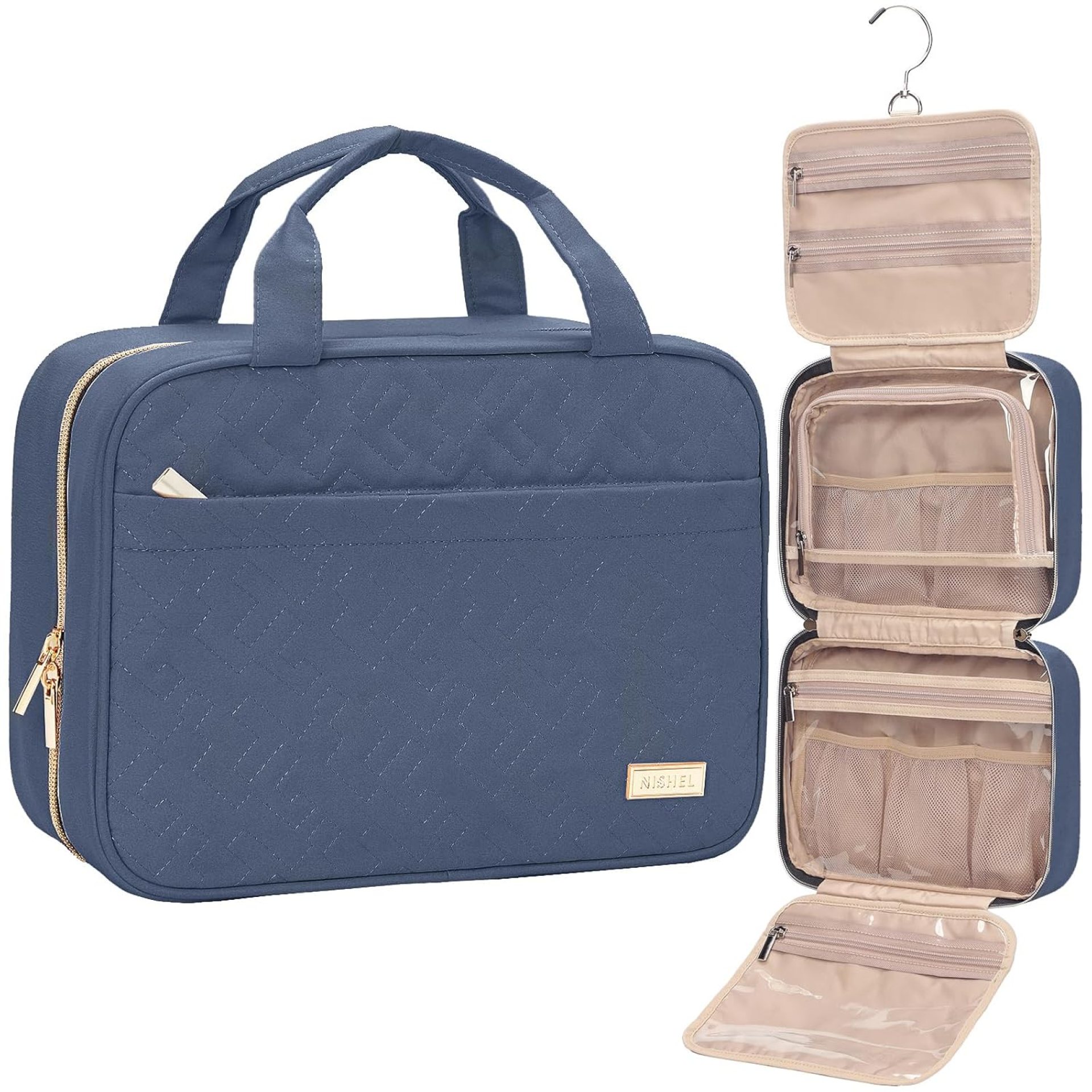 NISHEL Travel Toiletry Bag for women, Portable Hanging Organizer for Travel-Sized Shampoo, Conditioner, Brushes Set, Makeup Accessories, Medium Size, Aegean-Blue NISHEL Travel Toiletry Bag for women, Portable Hanging Organizer for Travel-Sized Shampoo, Conditioner, Brushes Set, Makeup Accessories, Medium Size, Aegean-Blue