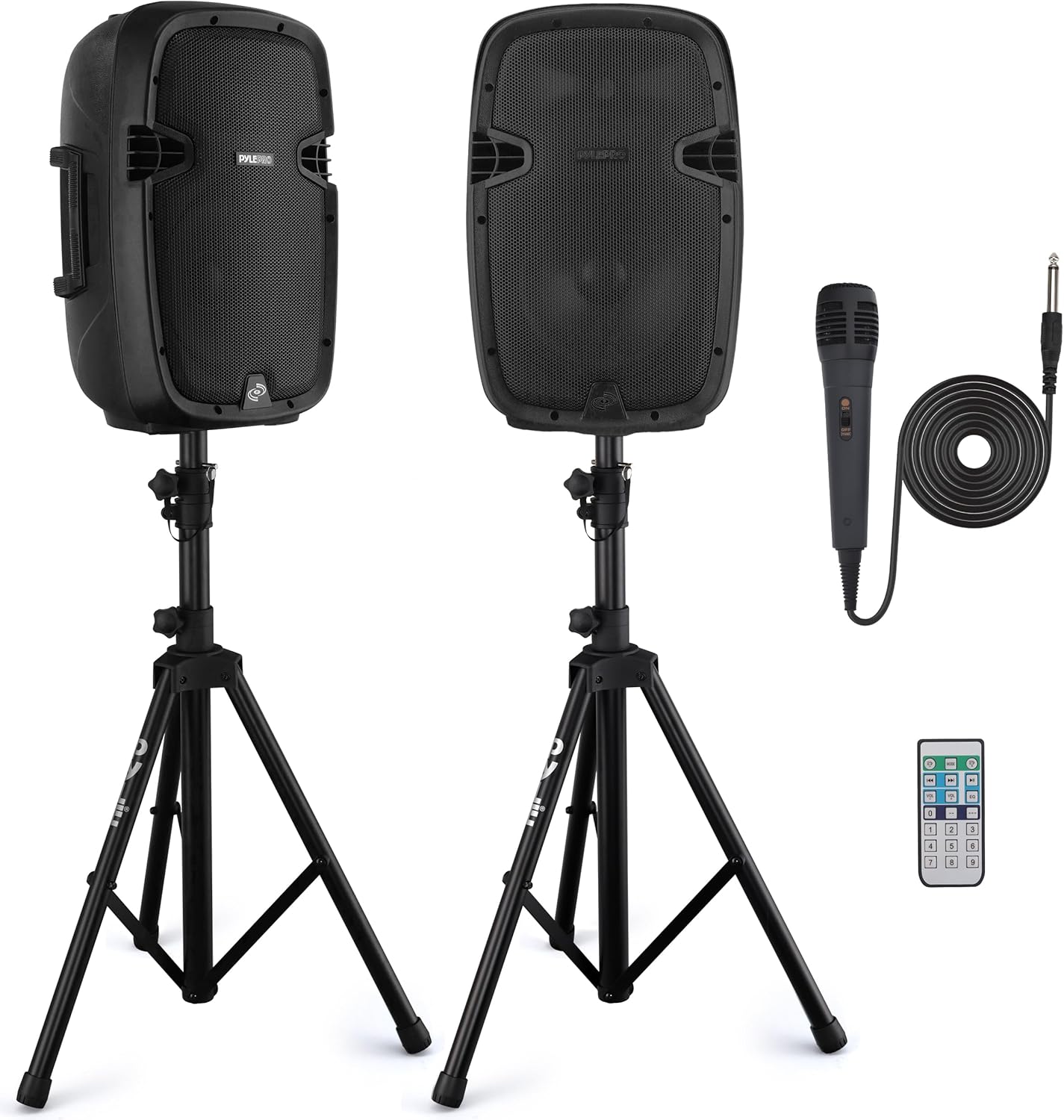 Pyle Wireless Portable PA system – 1000W High Powered Bluetooth Compatible Active + Passive Pair Outdoor Sound Speakers w/ USB SD MP3 AUX – 35mm Mount, 2 Stand, Microphone, Remote – Pyle PPHP1049KT Pyle Wireless Portable PA system – 1000W High Powered Bluetooth Compatible Active + Passive Pair Outdoor Sound Speakers w/ USB SD MP3 AUX – 35mm Mount, 2 Stand, Microphone, Remote – Pyle PPHP1049KT