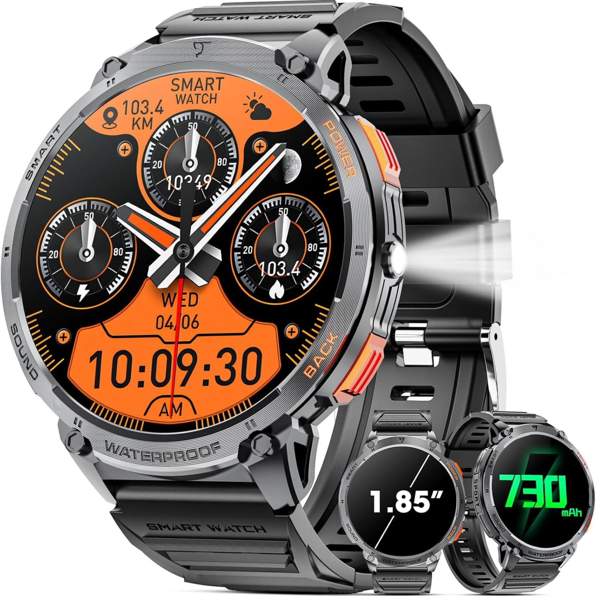 Military Smart Watch for Men 1.85″ HD Touch Screen 730mAh Battery Smart Watches with LED Flashlight for Android iOS (Bluetooth Call Answer/Dial Calls) Fitness Tracker with Heart Rate Blood Military Smart Watch for Men 1.85″ HD Touch Screen 730mAh Battery Smart Watches with LED Flashlight for Android iOS (Bluetooth Call Answer/Dial Calls) Fitness Tracker with Heart Rate Blood