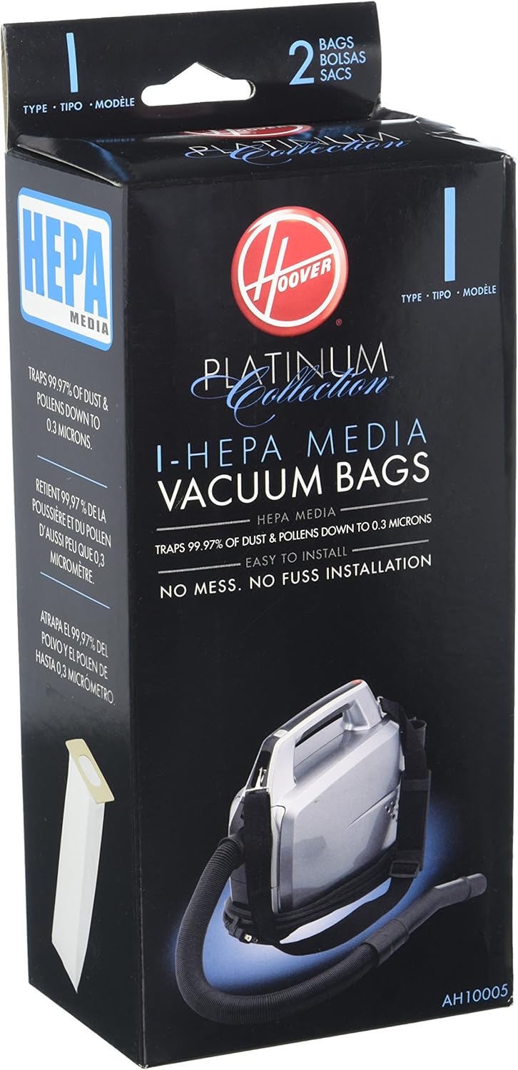 Hoover Vacuum Cleaner Bags for Platinum Canister Vacs, Pack of 2, Type I, Hepa Filtration, Part # AH10005, Hoover Vacuum Bags Refill Hoover Vacuum Cleaner Bags for Platinum Canister Vacs, Pack of 2, Type I, Hepa Filtration, Part # AH10005, Hoover Vacuum Bags Refill