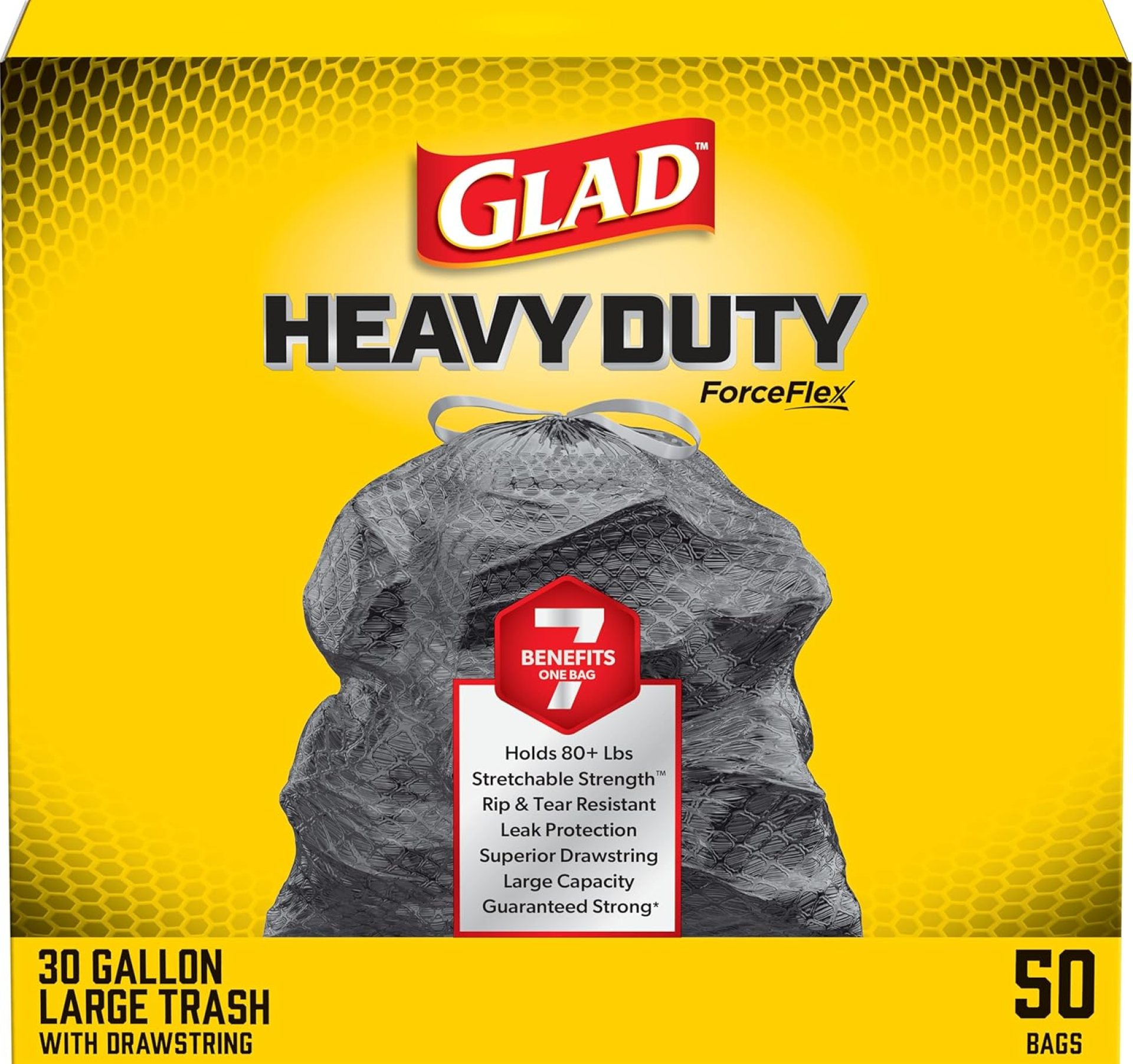 Glad Large Drawstring Trash Bags, ForceFlex 30 Gallon Black Trash Bags, 50 Count (Package May Vary) Glad Large Drawstring Trash Bags, ForceFlex 30 Gallon Black Trash Bags, 50 Count (Package May Vary)