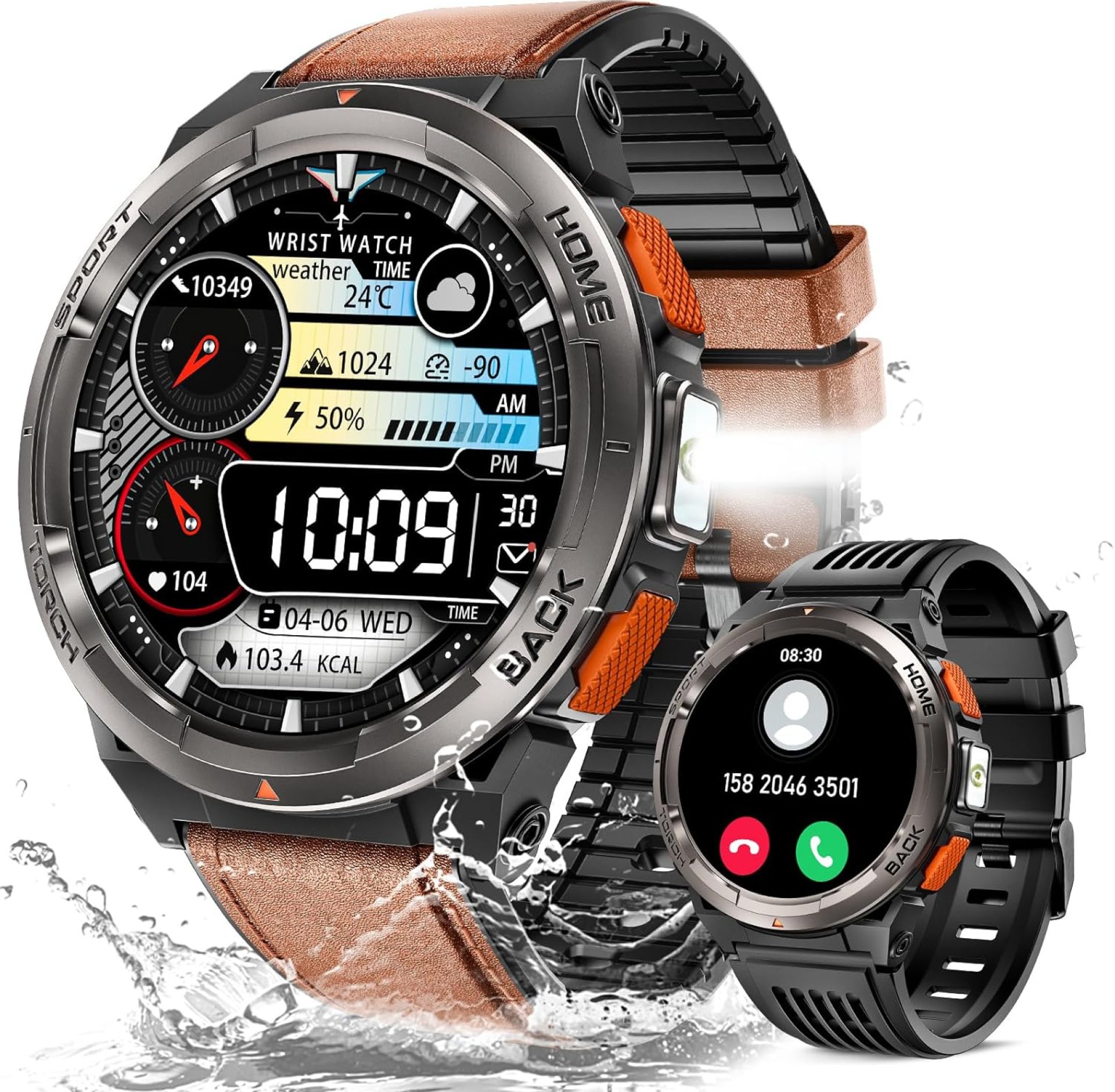 EIGIIS KE5 Military Smart Watch for Men with Flashlight SOS 3ATM Waterproof Watch 530mAh Big Battery 1.45″ Rugged Tactical Smartwatch with Compass Elevation Barometer Fitness Watch for iPhone (Brown) EIGIIS KE5 Military Smart Watch for Men with Flashlight SOS 3ATM Waterproof Watch 530mAh Big Battery 1.45″ Rugged Tactical Smartwatch with Compass Elevation Barometer Fitness Watch for iPhone (Brown)