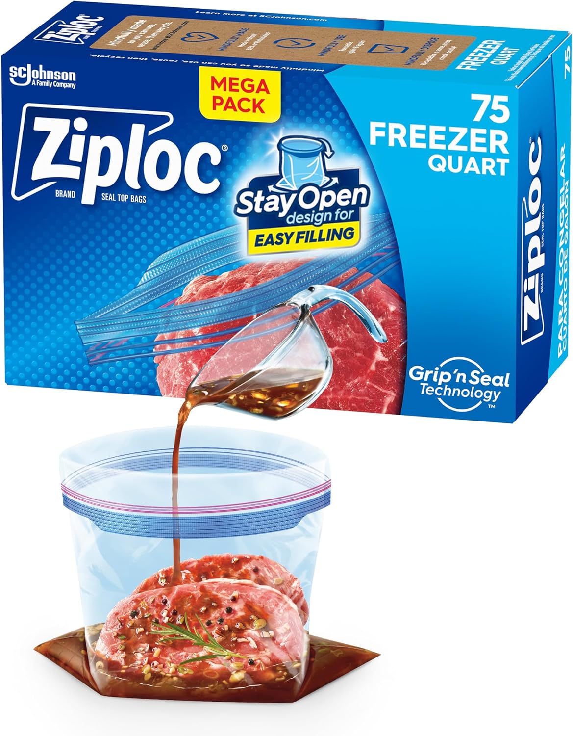 Ziploc Quart Food Storage Freezer Bags, New Stay Open Design with Stand-Up Bottom, Easy to Fill, 75 Count Ziploc Quart Food Storage Freezer Bags, New Stay Open Design with Stand-Up Bottom, Easy to Fill, 75 Count