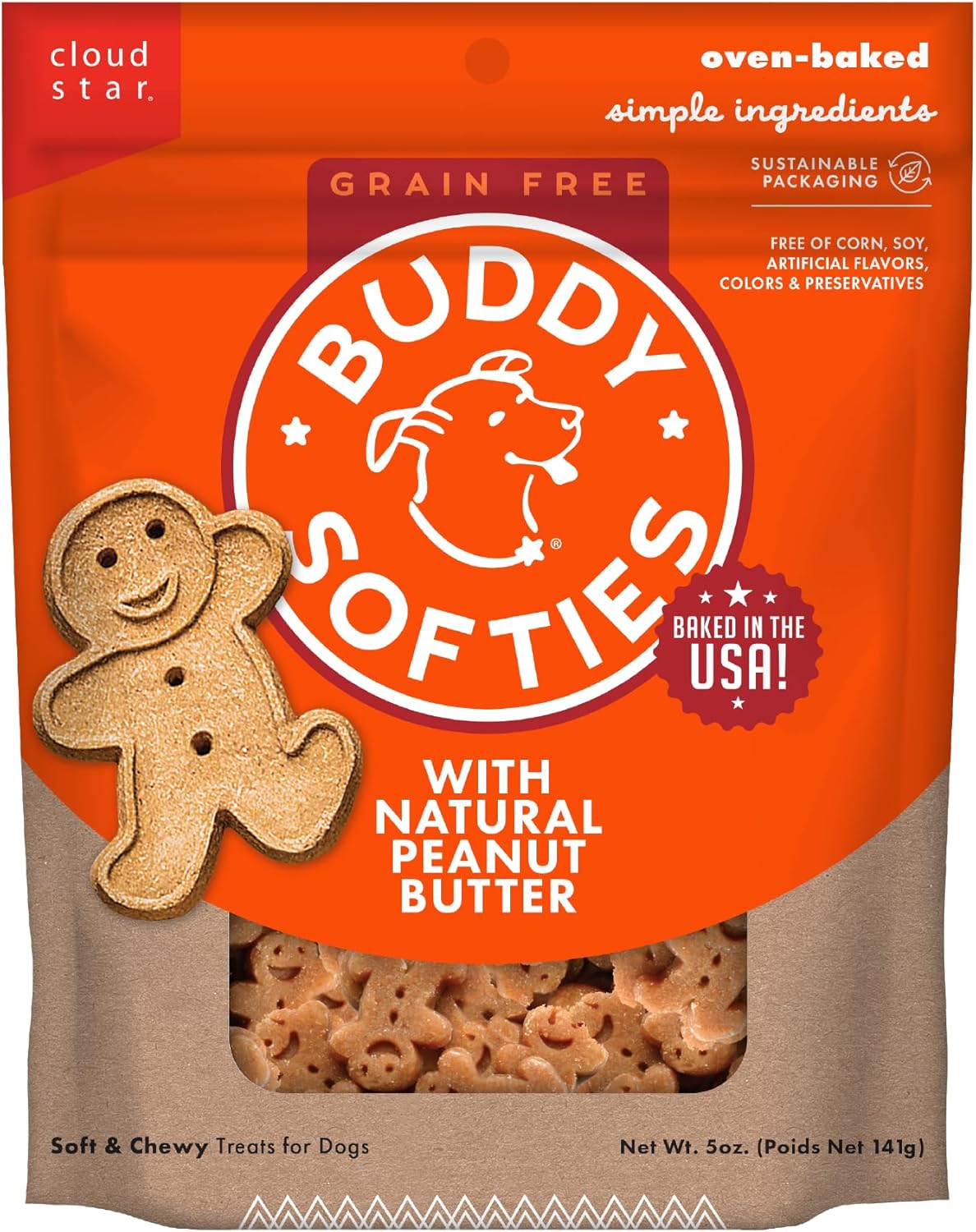 Buddy Biscuit Softies 5 oz. Pouch, Grain-Free Soft & Chewy, Natural Peanut Butter Flavor Dog Treats, Oven Baked in the USA Buddy Biscuit Softies 5 oz. Pouch, Grain-Free Soft & Chewy, Natural Peanut Butter Flavor Dog Treats, Oven Baked in the USA