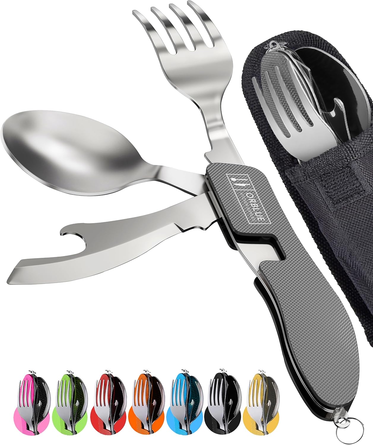 Orblue 4-in-1 Camping Utensils, 2-Pack – Portable Stainless Steel Spoon, Fork, Knife & Bottle Opener Combo Set – Travel, Backpacking Cutlery Multitool, Gray Orblue 4-in-1 Camping Utensils, 2-Pack – Portable Stainless Steel Spoon, Fork, Knife & Bottle Opener Combo Set – Travel, Backpacking Cutlery Multitool, Gray
