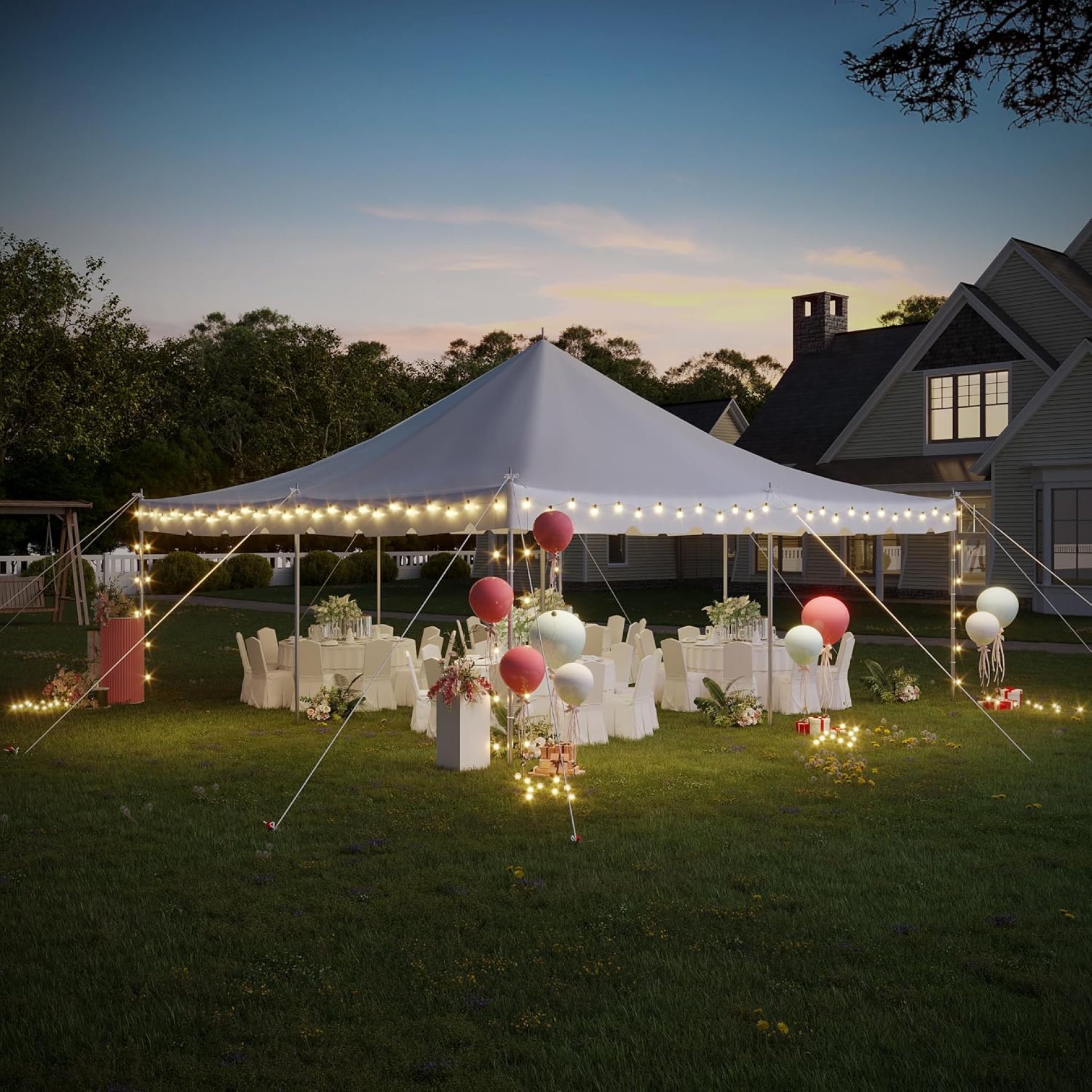 EROMMY 20x20ft Pole Party Tent, Weekend Canopy Heavy Duty with Carry Bags, PVC Fire Retardant Outdoor Canopies for 80 People, Large Tents for Parties, Events, Weddings, White EROMMY 20x20ft Pole Party Tent, Weekend Canopy Heavy Duty with Carry Bags, PVC Fire Retardant Outdoor Canopies for 80 People, Large Tents for Parties, Events, Weddings, White