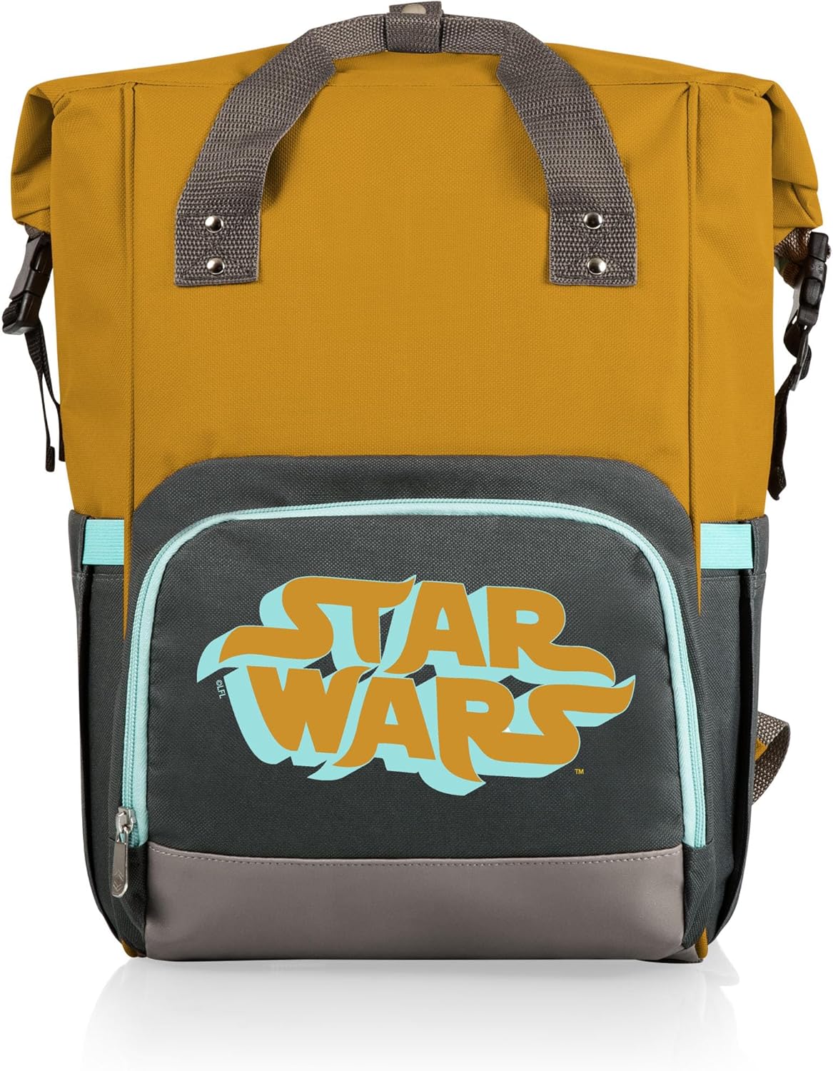 Picnic TIME Star Wars OTG Roll-Top Cooler Backpack, Hiking Backpack Cooler, Soft Cooler Bag, (Mustard Yellow with Gray & Blue Accents) Picnic TIME Star Wars OTG Roll-Top Cooler Backpack, Hiking Backpack Cooler, Soft Cooler Bag, (Mustard Yellow with Gray & Blue Accents)
