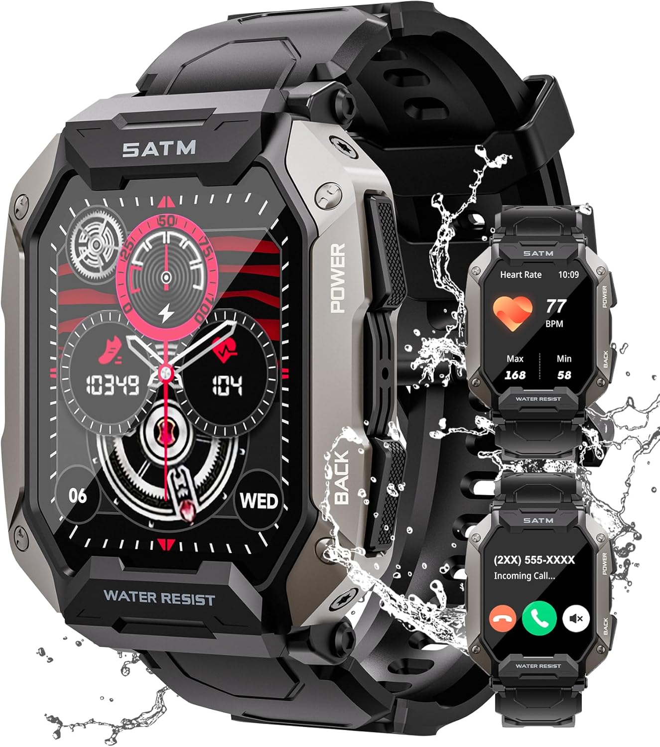 Military Smart Watches for Men, 2.01” HD Display with Bluetooth Calls 100+ Sport Modes, IP68 Waterproof for Swimming Fitness Smart Watch for Android and iPhone Smartwatch, Black Military Smart Watches for Men, 2.01” HD Display with Bluetooth Calls 100+ Sport Modes, IP68 Waterproof for Swimming Fitness Smart Watch for Android and iPhone Smartwatch, Black