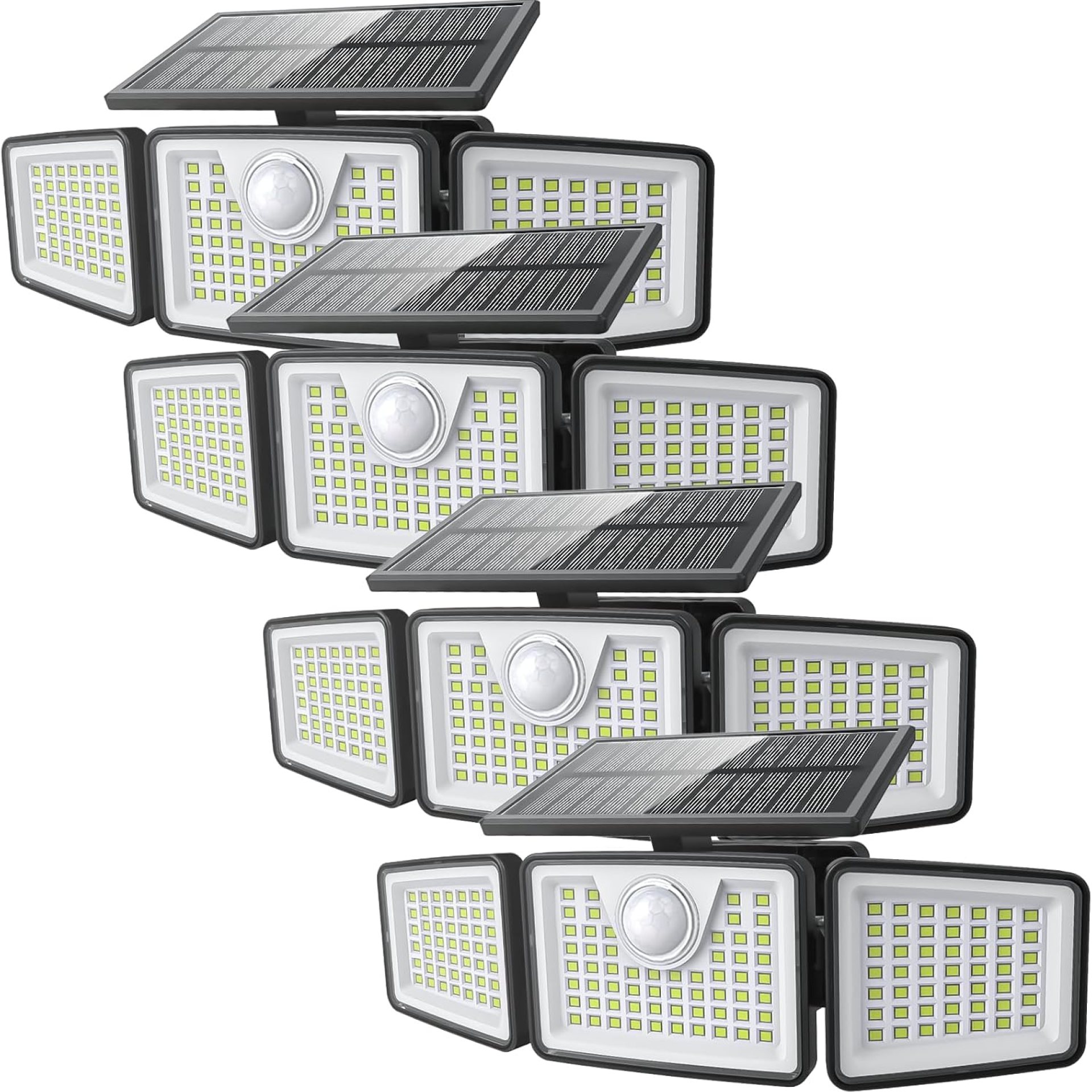 2500LM Solar Lights Outdoor with Motion Sensor,3 Head 270° Wide Angle Street Area Lights,IP65 Waterproof Security Lighting with 3 Modes(Non-Remote,4 Pcs) 2500LM Solar Lights Outdoor with Motion Sensor,3 Head 270° Wide Angle Street Area Lights,IP65 Waterproof Security Lighting with 3 Modes(Non-Remote,4 Pcs)