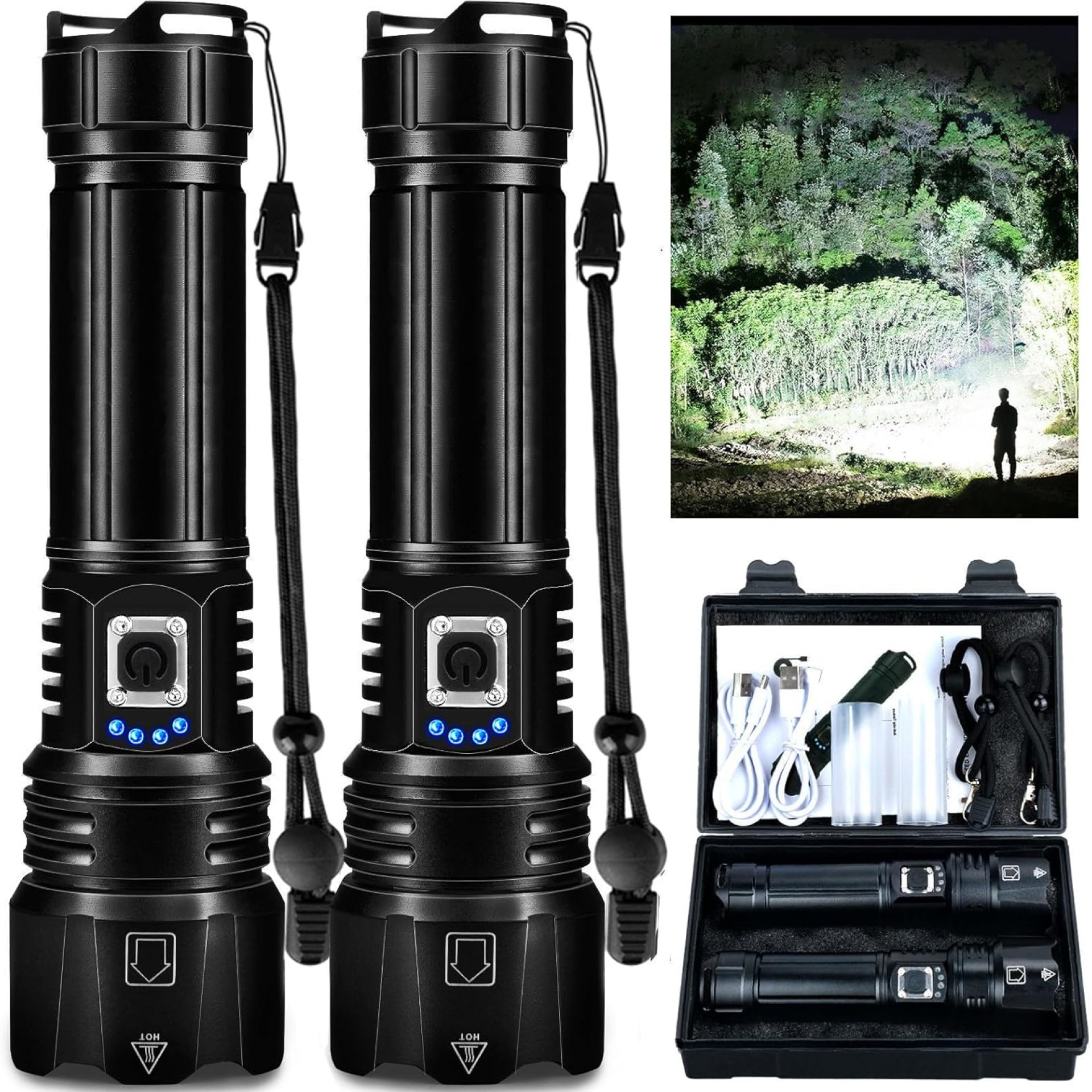 Rechargeable LED Flashlights High Lumens 2 Pack, 990,000 Lumen Super Bright Flashlight with USB Cable, 5 Modes Powerful Flashlight Waterproof Flash Light for Home Camping Rechargeable LED Flashlights High Lumens 2 Pack, 990,000 Lumen Super Bright Flashlight with USB Cable, 5 Modes Powerful Flashlight Waterproof Flash Light for Home Camping