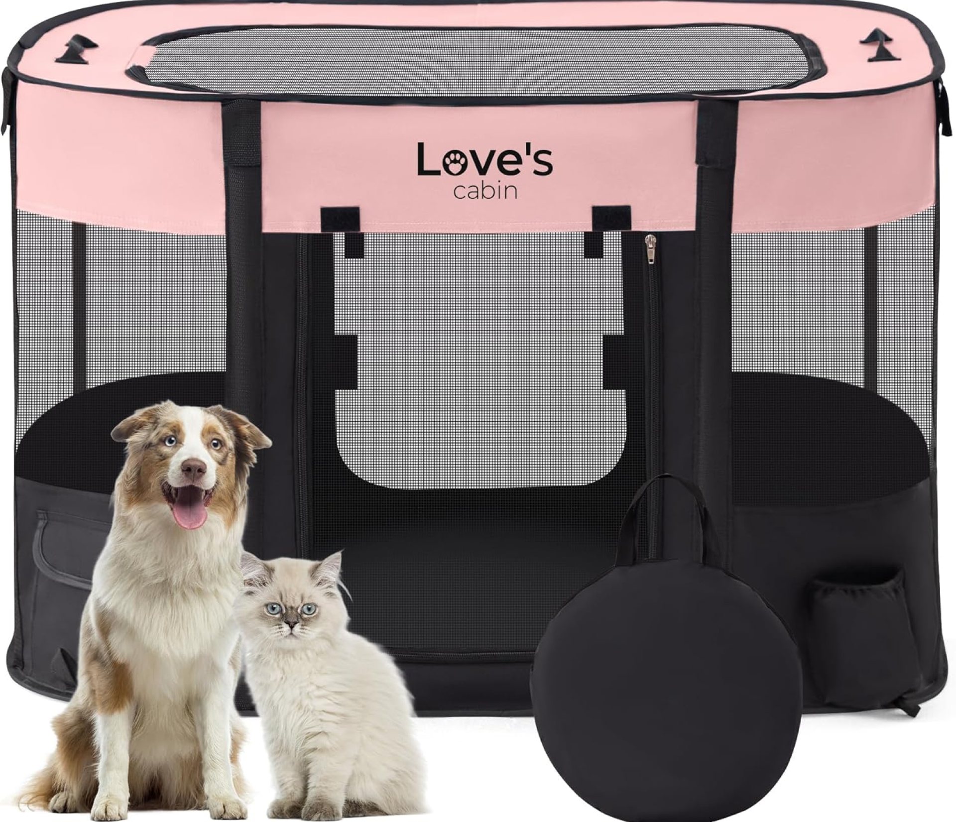 Love’s cabin Pet Puppy Dog Playpen, Large Dog Tent Crates Cage Indoor/Outdoor, Portable Exercise Playpen for Dog and Cat, Foldable Pop Up Dog Kennel Playpen with Carring Case (L, Pink) Love’s cabin Pet Puppy Dog Playpen, Large Dog Tent Crates Cage Indoor/Outdoor, Portable Exercise Playpen for Dog and Cat, Foldable Pop Up Dog Kennel Playpen with Carring Case (L, Pink)