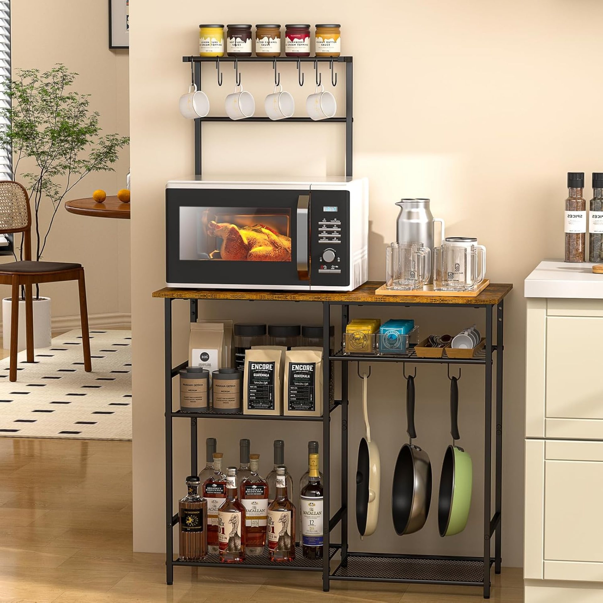 Baker’s Rack for Kitchen with Storage, Microwave Stand with Adjustable Shelves, Kitchen Stand with 10 S Hooks, 6-Tier Coffee Bar Station, Kitchen Shelves for Spices, Pots, Rustic Brown Baker’s Rack for Kitchen with Storage, Microwave Stand with Adjustable Shelves, Kitchen Stand with 10 S Hooks, 6-Tier Coffee Bar Station, Kitchen Shelves for Spices, Pots, Rustic Brown