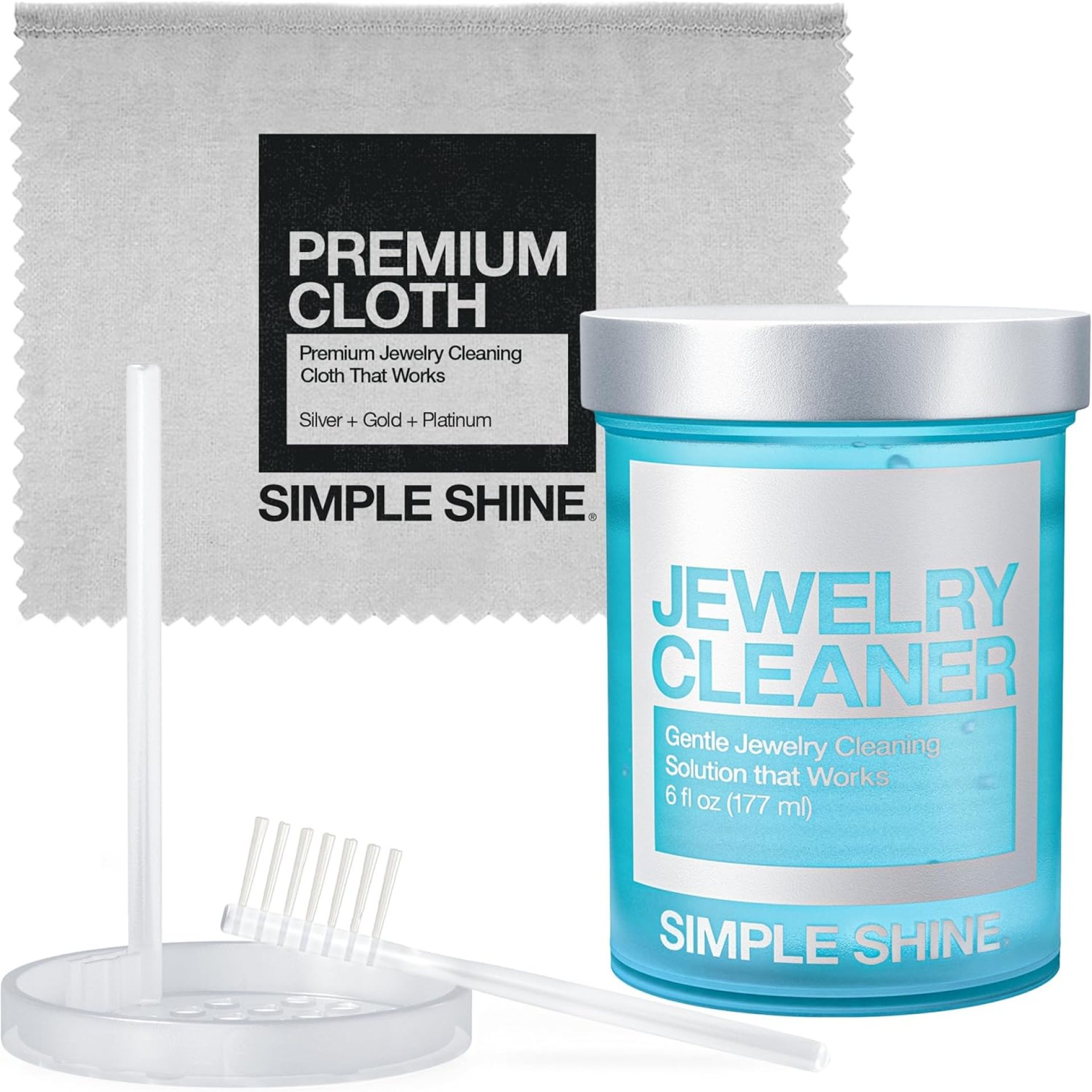 Simple Shine. Jewelry Cleaning Kit Polishing w/Cloth, Jewelry Cleaner Solution for all Jewelry. Gold Jewelry cleaner solution, Silver, Diamond Ring Cleaner, Fashion Jewelry cleaner, Made in the USA Simple Shine. Jewelry Cleaning Kit Polishing w/Cloth, Jewelry Cleaner Solution for all Jewelry. Gold Jewelry cleaner solution, Silver, Diamond Ring Cleaner, Fashion Jewelry cleaner, Made in the USA