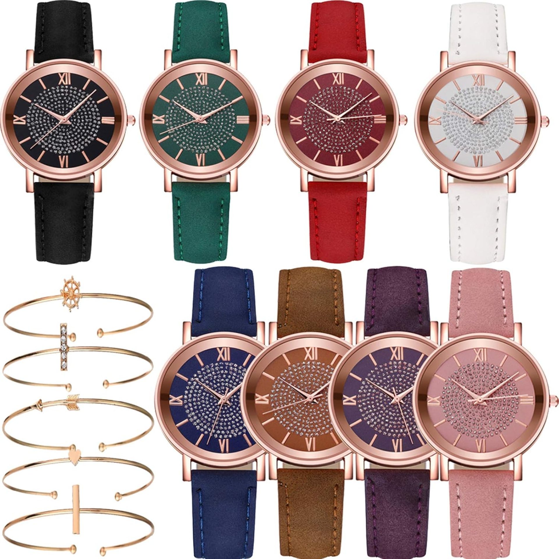 8 Pack Women’s Wholesale Assorted Platinum Watches Jewelry Dress Watches Rose Gold Roman Numerals Starry Sky Wrist Watch Bracelet 8 Pack Women’s Wholesale Assorted Platinum Watches Jewelry Dress Watches Rose Gold Roman Numerals Starry Sky Wrist Watch Bracelet