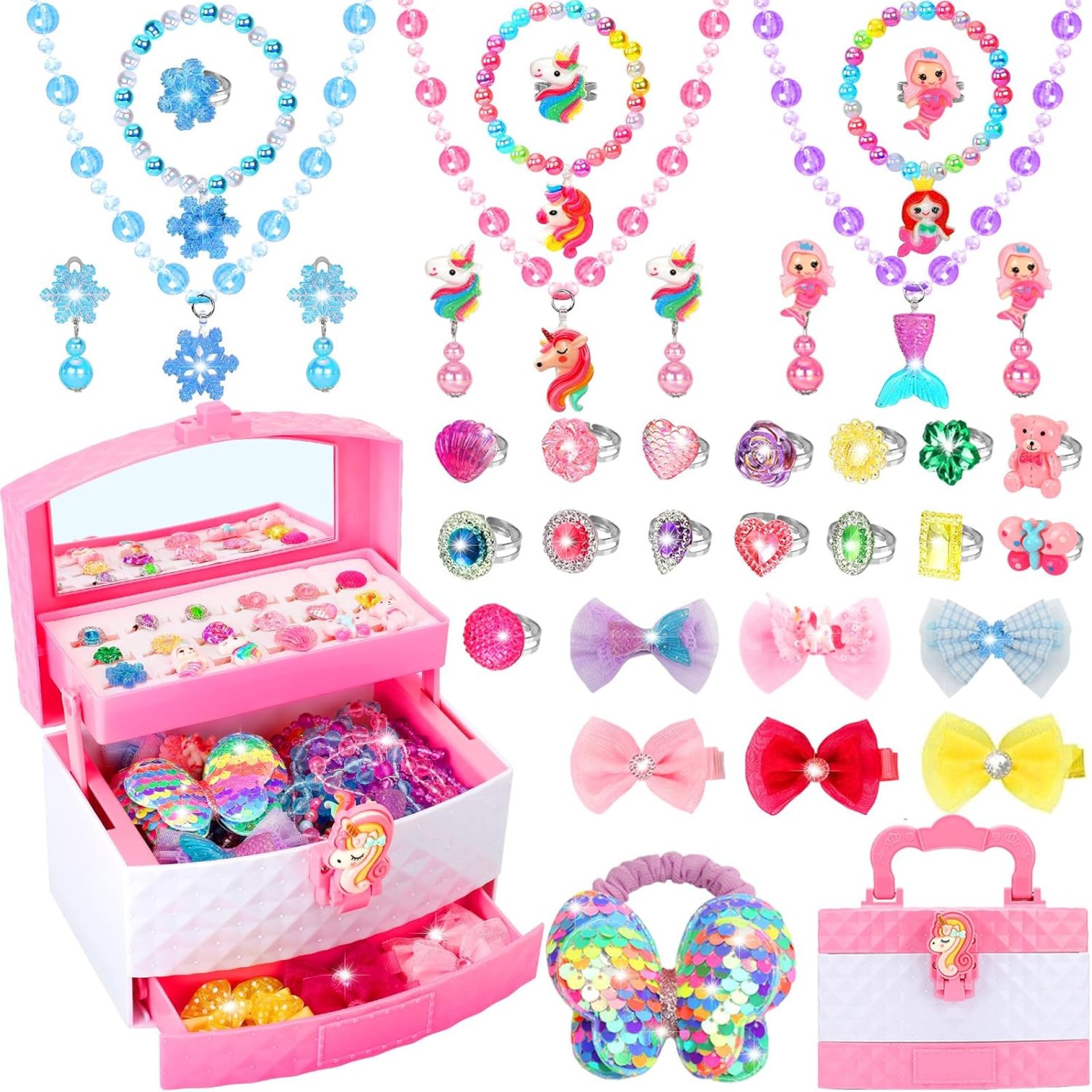Kids Jewelry for Girls, 68Pcs Toddler Jewelry Toys Princess Dress Up Jewelry Set, Necklaces, Bracelets, Kids Rings, Hair Ties, Hair Clips, Funny Christmas Birthday Gifts for 3 4 5 6 7 8 Year Old Girl Kids Jewelry for Girls, 68Pcs Toddler Jewelry Toys Princess Dress Up Jewelry Set, Necklaces, Bracelets, Kids Rings, Hair Ties, Hair Clips, Funny Christmas Birthday Gifts for 3 4 5 6 7 8 Year Old Girl