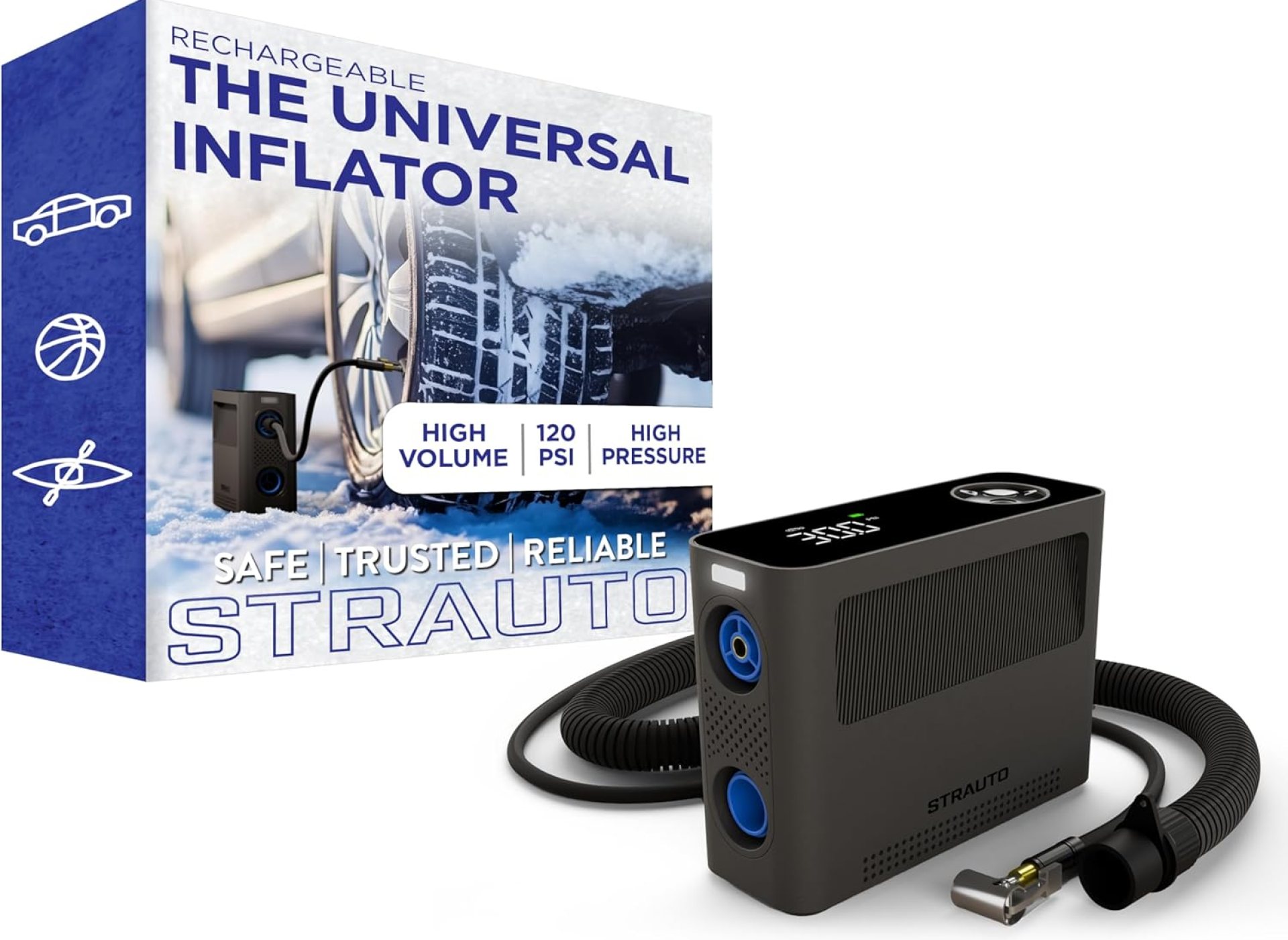 Universal Inflator, Rechargeable, Portable Cordless Tire Inflator, Air Compressor, USB-C Charging, 120PSI, Dual Power for Stand Up Paddle Board, SUP, Bike, Pool Floats, Air Mattress, 85737 Universal Inflator, Rechargeable, Portable Cordless Tire Inflator, Air Compressor, USB-C Charging, 120PSI, Dual Power for Stand Up Paddle Board, SUP, Bike, Pool Floats, Air Mattress, 85737