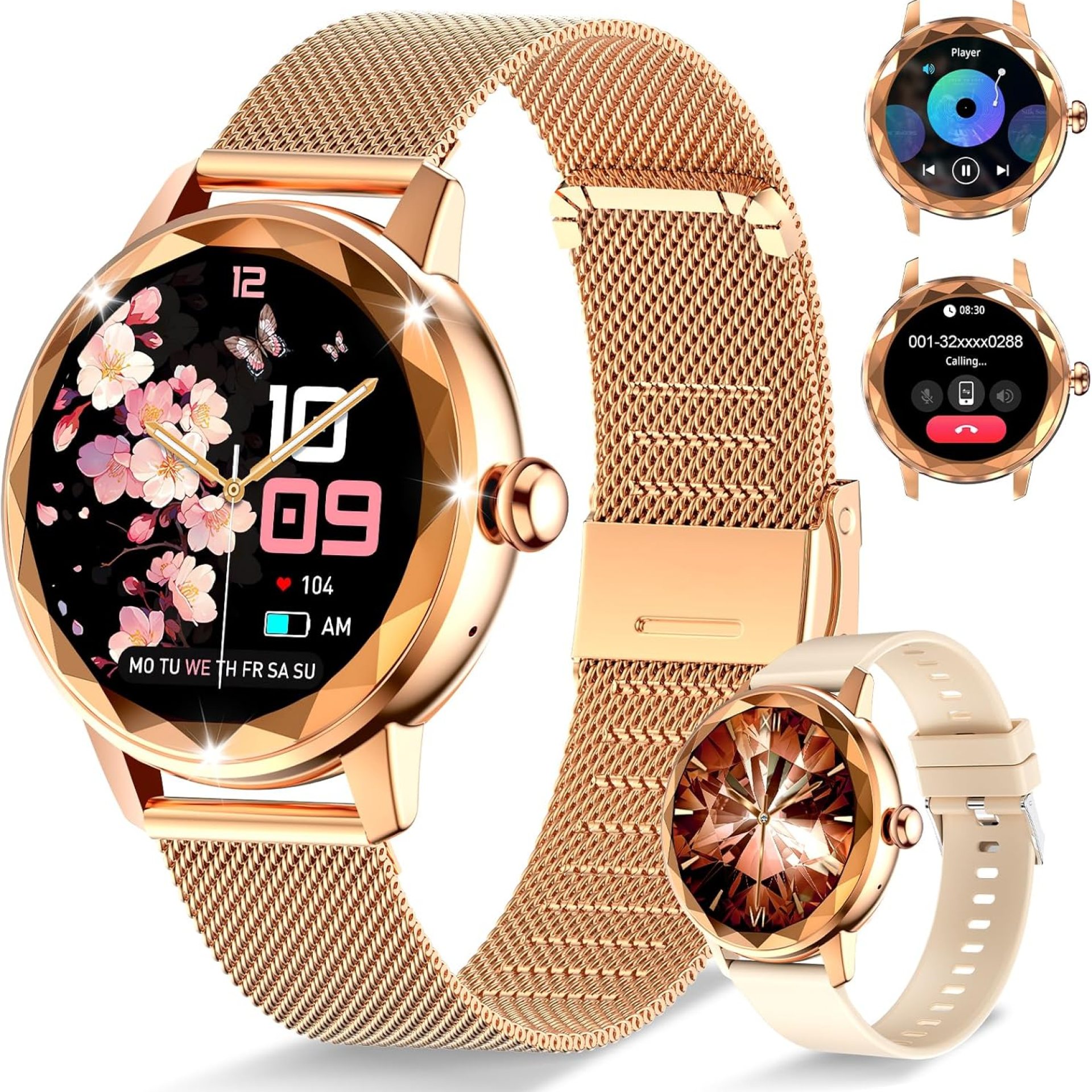 Smart Watch for Women with Make/Answer Call, 1.2″ Adjustable Fitness Watch with Heart Rate Sleep Monitor Female Cycle and 100+ Sports Modes for iOS Android (G02-Rose Gold) Smart Watch for Women with Make/Answer Call, 1.2″ Adjustable Fitness Watch with Heart Rate Sleep Monitor Female Cycle and 100+ Sports Modes for iOS Android (G02-Rose Gold)