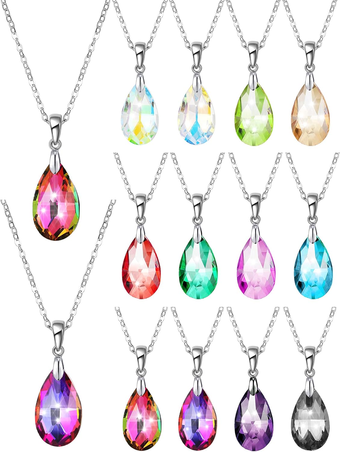 Hicarer 12 Pieces Teardrop Crystal Necklace Cubic Zirconia Pendant Necklace Jewelry for Women Hicarer 12 Pieces Teardrop Crystal Necklace Cubic Zirconia Pendant Necklace Jewelry for Women