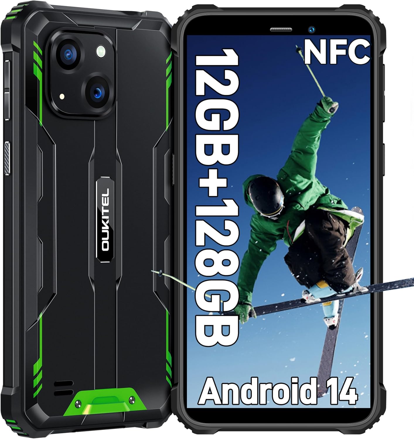 OUKITEL WP32 Rugged Cell Phone – Android 14 Rugged Phone Unlocked, 6.0″ HD+ Screen,12GB 128GB 1TB Expansion Smartphones, 6300mAh Battery, 20MP+5MP Camera, 4G Dual SIM,NFC,BT5.0,Face ID,T-Mobile, Green OUKITEL WP32 Rugged Cell Phone – Android 14 Rugged Phone Unlocked, 6.0″ HD+ Screen,12GB 128GB 1TB Expansion Smartphones, 6300mAh Battery, 20MP+5MP Camera, 4G Dual SIM,NFC,BT5.0,Face ID,T-Mobile, Green