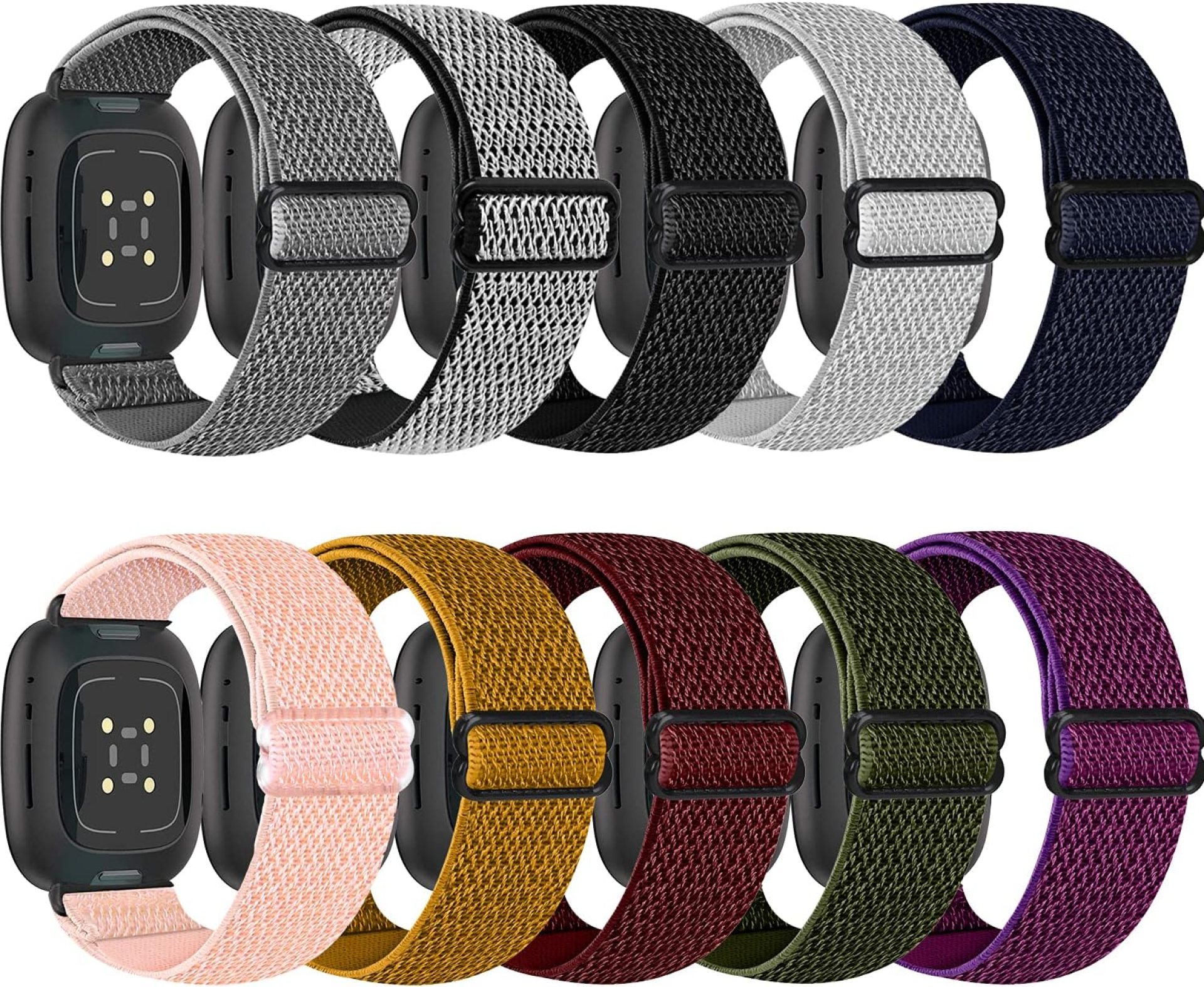 Nylon Watch Bands Compatible with Fitbit Sense & Versa 3, Soft Pattern Replacement Band for Women Men Compatible with Fitbit Sense/Versa 3 Smart Watch(10 PACK) Nylon Watch Bands Compatible with Fitbit Sense & Versa 3, Soft Pattern Replacement Band for Women Men Compatible with Fitbit Sense/Versa 3 Smart Watch(10 PACK)