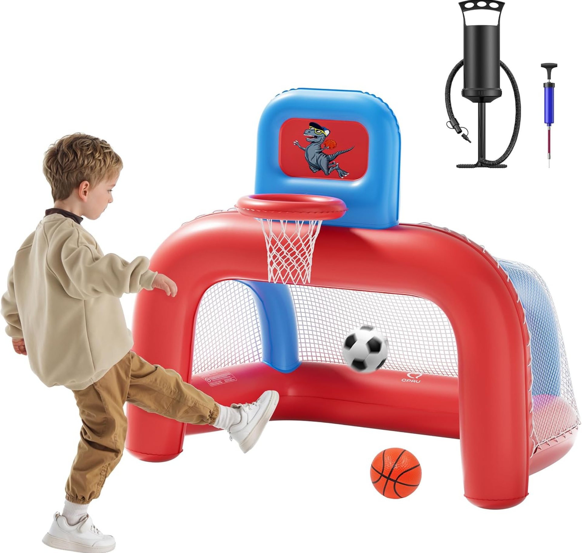 QPAU 2-in-1 Inflatable Toddler Basketball Hoop & Soccer Goal Set, Indoor Outdoor Sports Center Toys for Kids, Baby Toddlers Birthday Gift for 1 2 3 4 5 Year Old Boys Girls QPAU 2-in-1 Inflatable Toddler Basketball Hoop & Soccer Goal Set, Indoor Outdoor Sports Center Toys for Kids, Baby Toddlers Birthday Gift for 1 2 3 4 5 Year Old Boys Girls