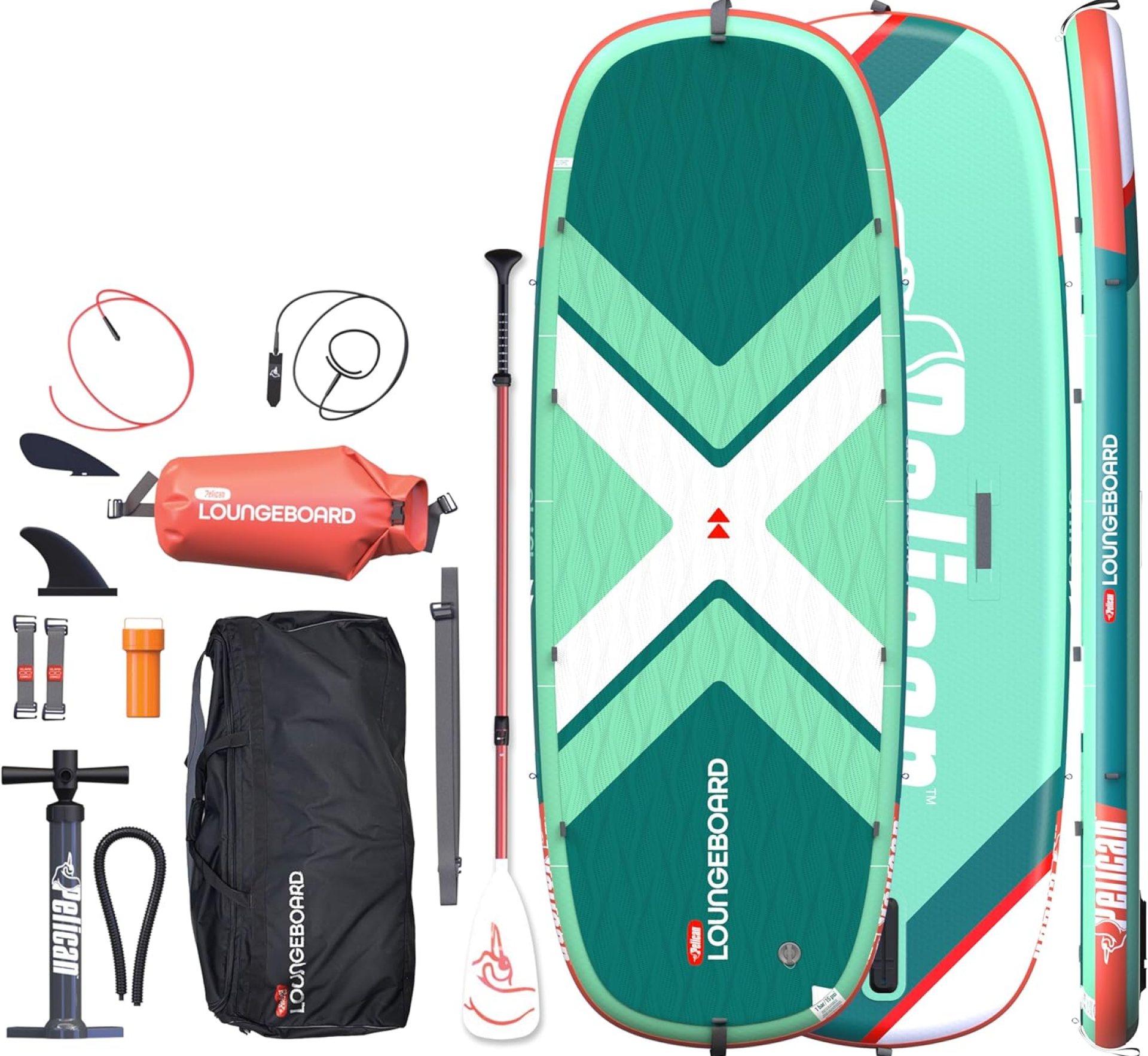 Pelican LoungeBoard Inflatable SUP – Recreational Stand Up Paddle Board – Yoga and Adventure Ready – Bag & Paddle Included – 9ft – Turquoise Pelican LoungeBoard Inflatable SUP – Recreational Stand Up Paddle Board – Yoga and Adventure Ready – Bag & Paddle Included – 9ft – Turquoise