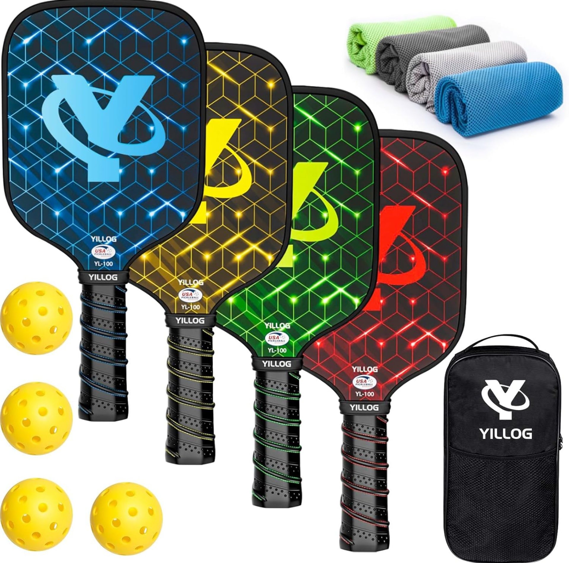 Pickleball Paddles, USAPA Approved Pickleball Paddle Set of 4, Fiberglass Surface Pickleball Set, 4 Pickleball Balls, 4 Cooling Towels, Pickleball Bag, Pickle Ball Paddle for Men Women Pickleball Paddles, USAPA Approved Pickleball Paddle Set of 4, Fiberglass Surface Pickleball Set, 4 Pickleball Balls, 4 Cooling Towels, Pickleball Bag, Pickle Ball Paddle for Men Women