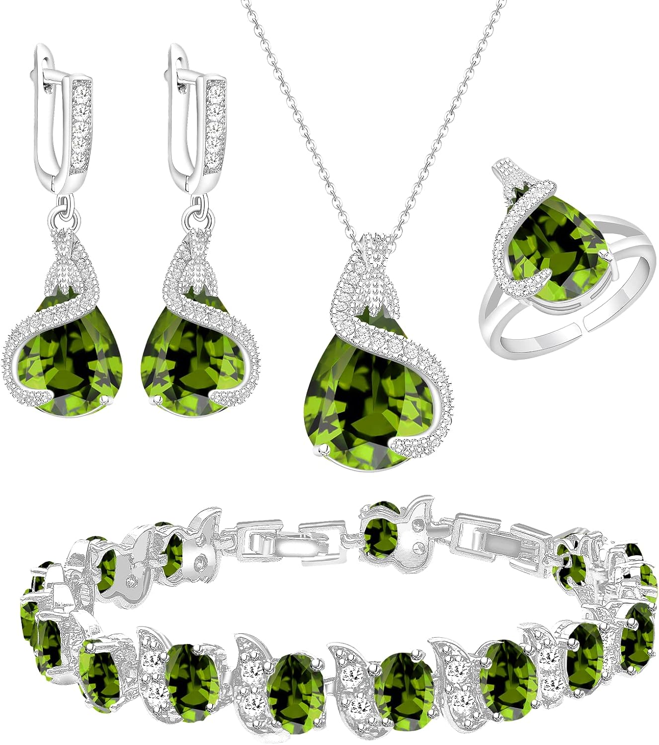 GZWHD Jewelry Set for Women Water Drop Cubic Zirconia Artificial Crystal Earrings Pendant Necklace Open Ring Tennis Bracelet Wedding Anniversary Birthday Engagement Gift for Bridesmaid Wife Girlfriend Friend GZWHD Jewelry Set for Women Water Drop Cubic Zirconia Artificial Crystal Earrings Pendant Necklace Open Ring Tennis Bracelet Wedding Anniversary Birthday Engagement Gift for Bridesmaid Wife Girlfriend Friend