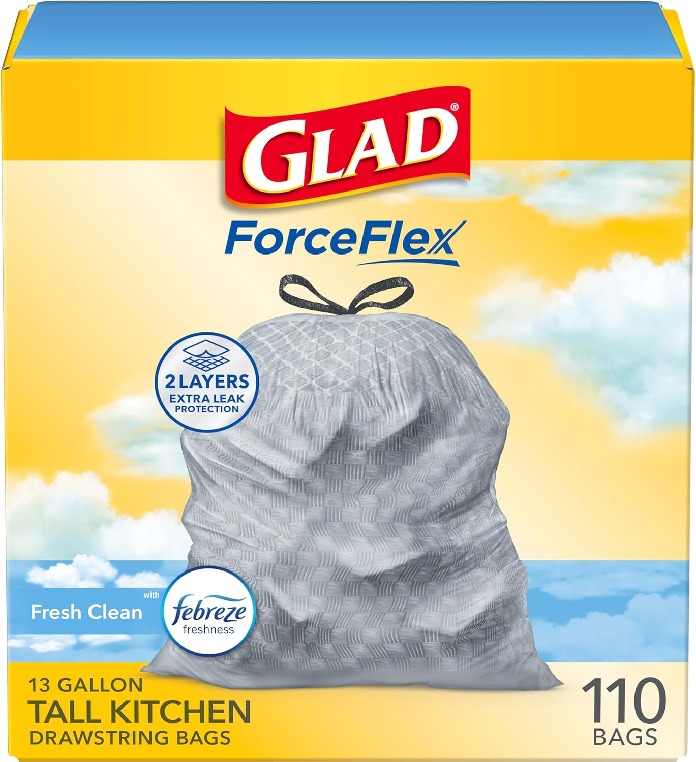 Glad Tall Kitchen Drawstring Trash Bags – Odorshield 13 Gallon White Trash Bag, Febreze Fresh Clean, 110 Count Glad Tall Kitchen Drawstring Trash Bags – Odorshield 13 Gallon White Trash Bag, Febreze Fresh Clean, 110 Count