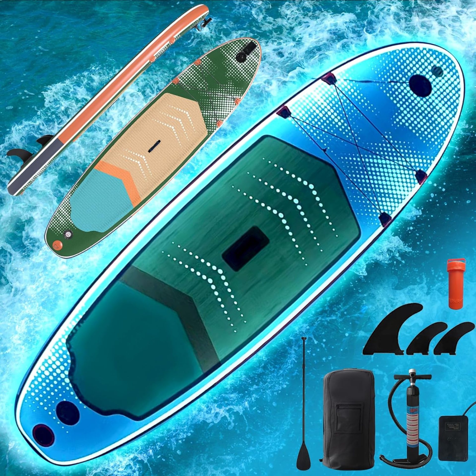 Inflatable 10.5′ Stand Up Paddle Board with Strapped Seat, Premium SUP Board Kit, Includes Paddle, Pump, Backpack, Waterproof Bag, Perfect for Yoga, Fishing, and Surfing, Dark Blue & Red Inflatable 10.5′ Stand Up Paddle Board with Strapped Seat, Premium SUP Board Kit, Includes Paddle, Pump, Backpack, Waterproof Bag, Perfect for Yoga, Fishing, and Surfing, Dark Blue & Red