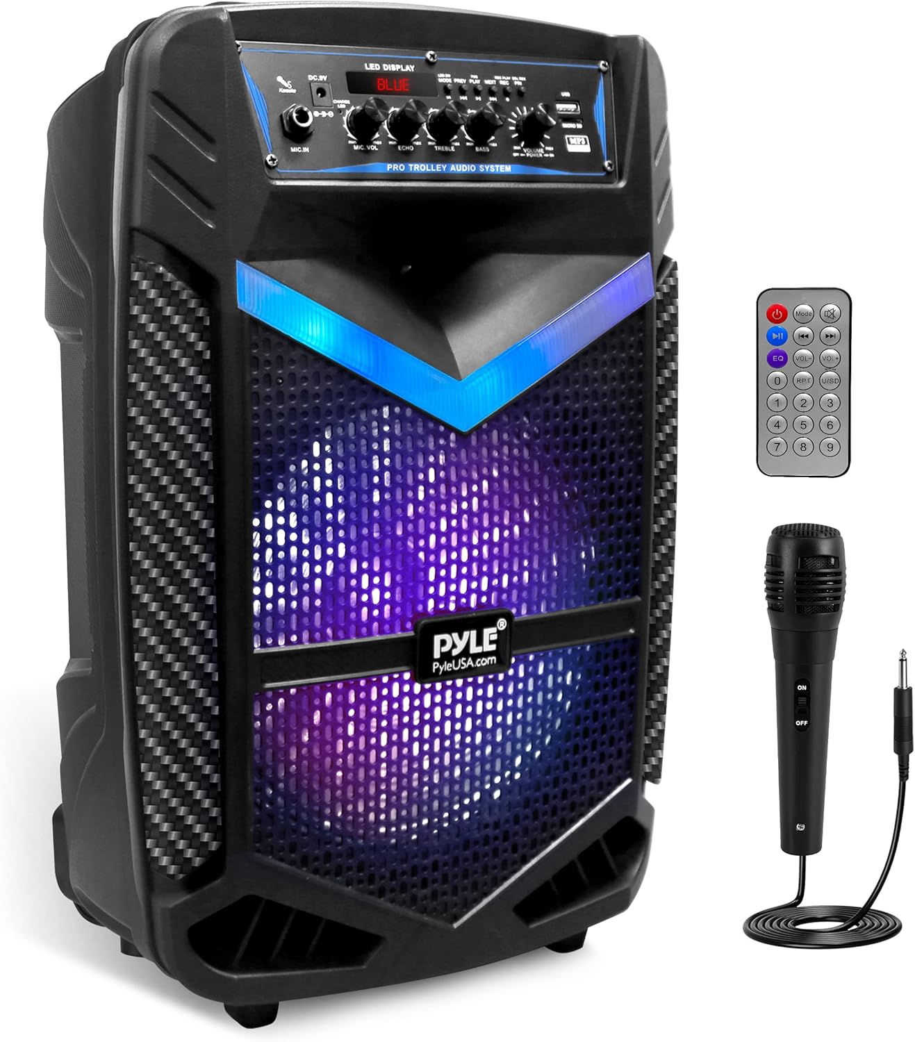 Pyle Portable Bluetooth PA Speaker System – 600W Rechargeable Outdoor Bluetooth Speaker Portable PA System w/ 10” Subwoofer 1” Tweeter, Recording Function, Mic In Party Lights USB/SD Radio Pyle Portable Bluetooth PA Speaker System – 600W Rechargeable Outdoor Bluetooth Speaker Portable PA System w/ 10” Subwoofer 1” Tweeter, Recording Function, Mic In Party Lights USB/SD Radio