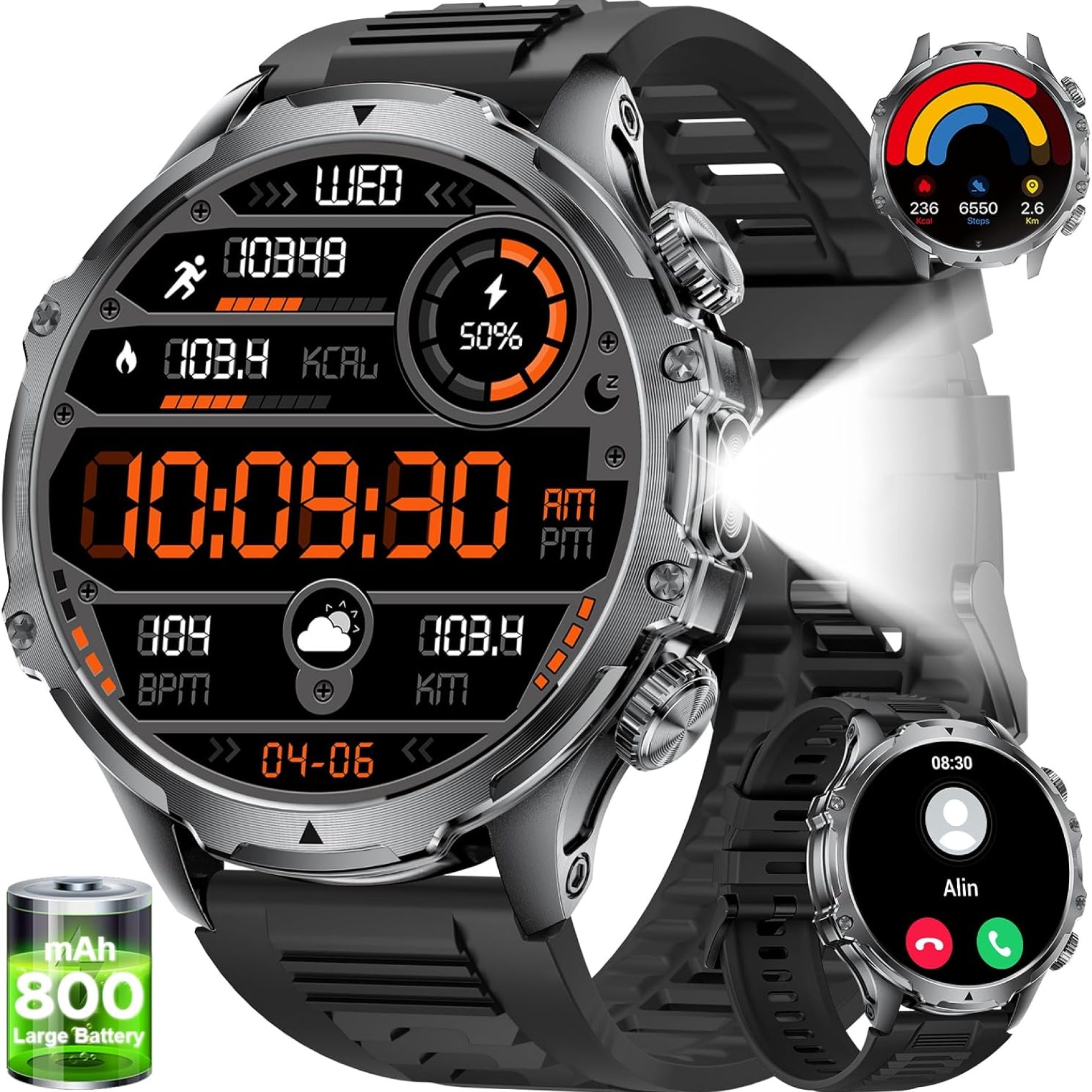 Military Smart Watch for Men,1.85″ HD/800mAh Battery Smart Watches with LED Flashlight for Android iOS (Bluetooth Call Answer/Calls)Fitness Tracker with Heart Rate/Sleep Tracking/Blood Oxygen Silicone Military Smart Watch for Men,1.85″ HD/800mAh Battery Smart Watches with LED Flashlight for Android iOS (Bluetooth Call Answer/Calls)Fitness Tracker with Heart Rate/Sleep Tracking/Blood Oxygen Silicone