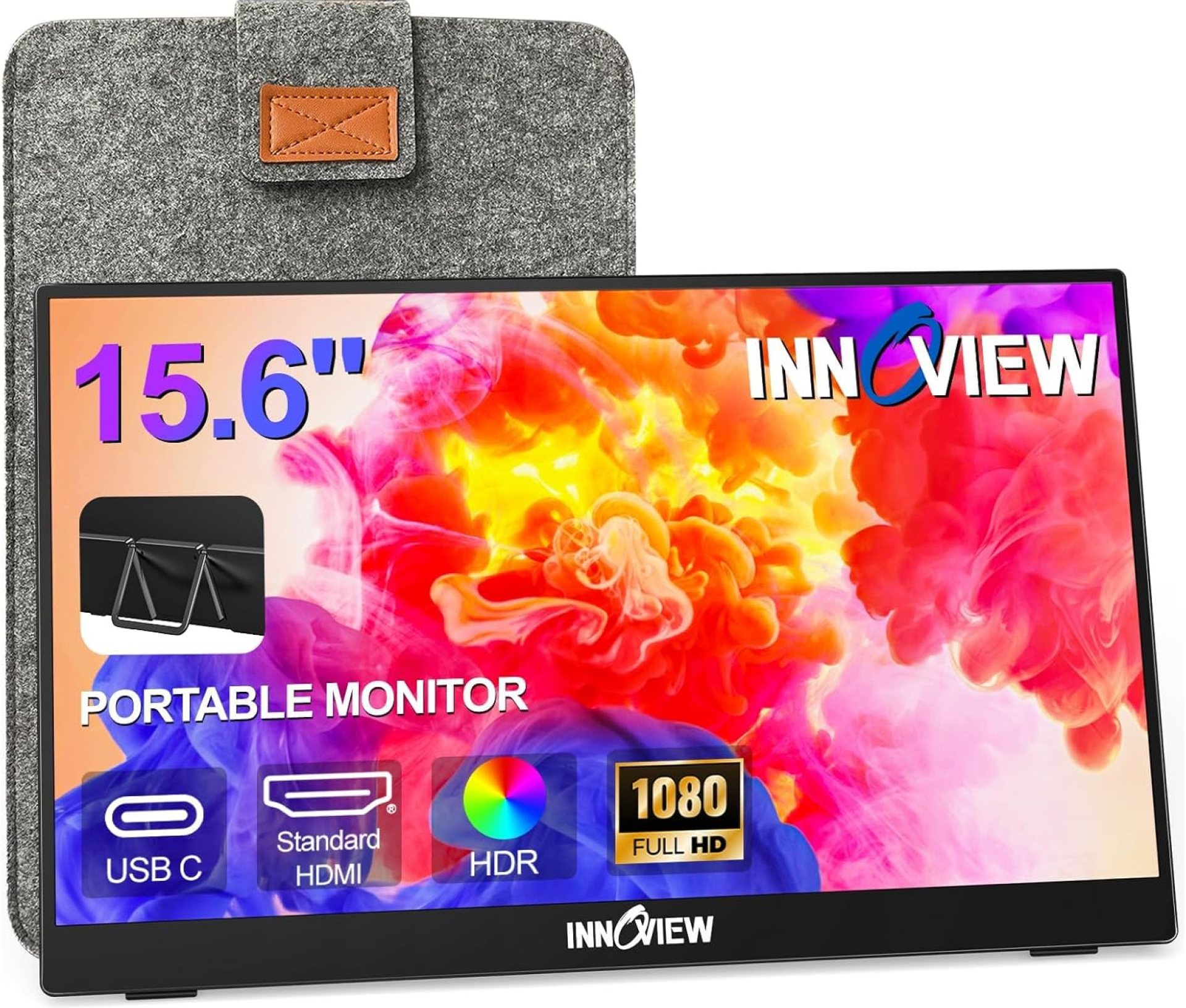 InnoView Portable Monitor 15.6″ 1080P Portable Monitor for Laptop with Protective Sleeve Built-in 90° Adjustable Stand USB C HDMI Ultra-Slim Portable Laptop Monitor for MacBook Phone PS Xbox Switch InnoView Portable Monitor 15.6″ 1080P Portable Monitor for Laptop with Protective Sleeve Built-in 90° Adjustable Stand USB C HDMI Ultra-Slim Portable Laptop Monitor for MacBook Phone PS Xbox Switch
