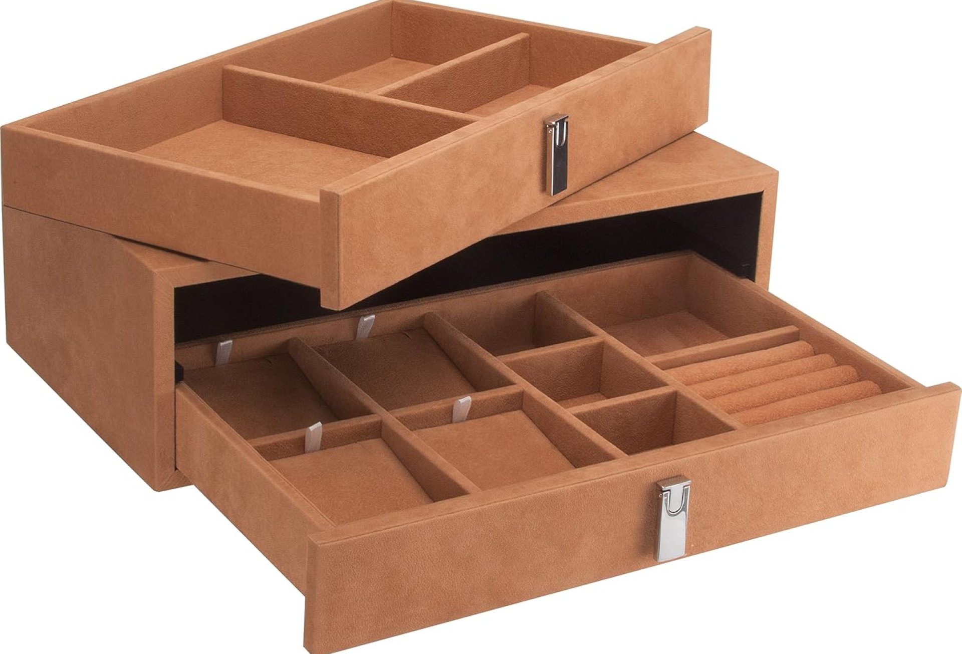Barska Tan Suede-Lined Storage Drawer Set for Safes – Watches, Jewelry, Wallet, Passport, Glasses Organization with Padded Channels and Necklace Compartments Barska Tan Suede-Lined Storage Drawer Set for Safes – Watches, Jewelry, Wallet, Passport, Glasses Organization with Padded Channels and Necklace Compartments