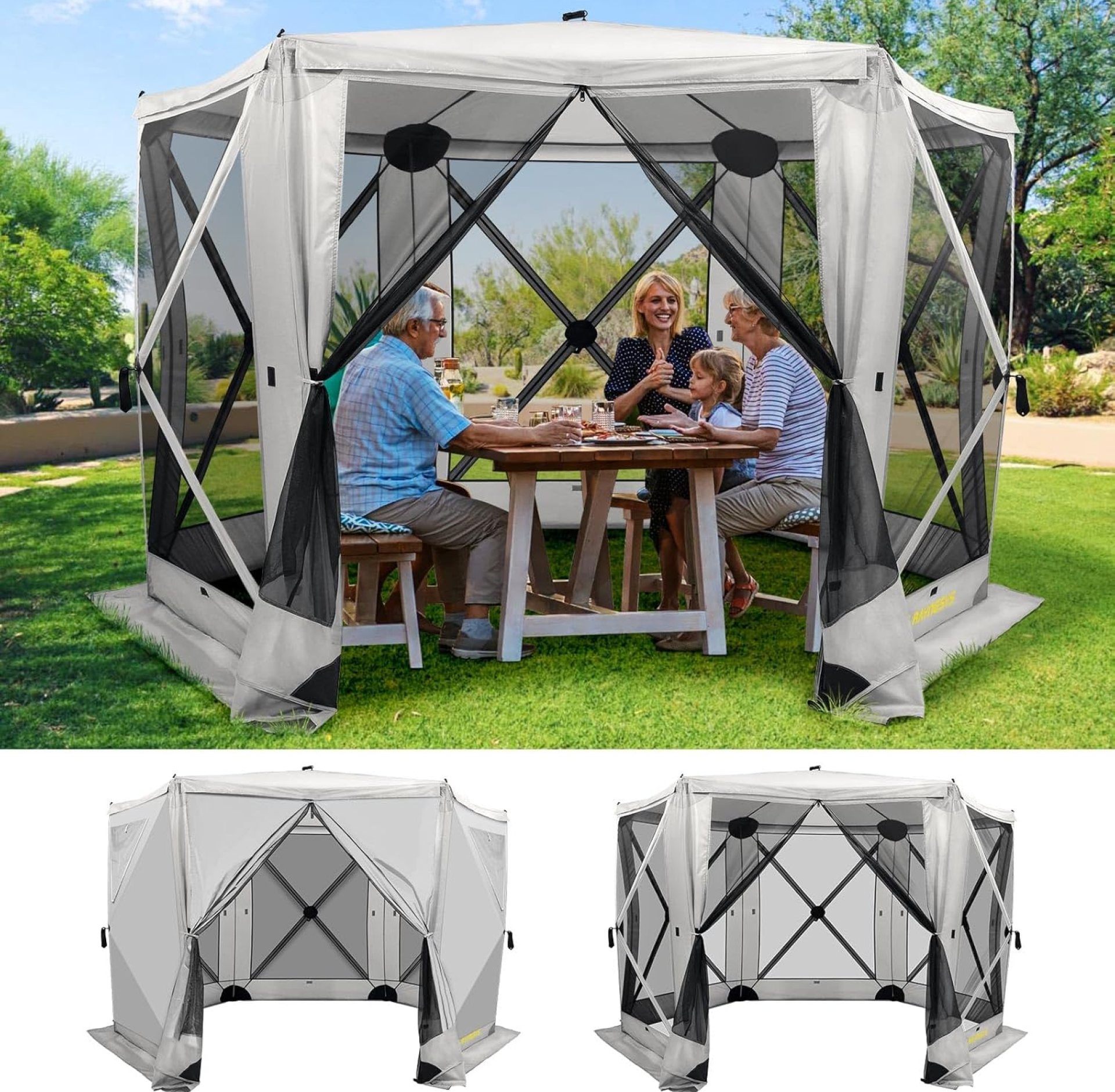 Pop Up Gazebo Tent, Camping Gazebo Screen Tent for 6-8 Person Foldable, 6 Sided Pop-Up Screen Tent, Waterproof, UV Resistant, Quick Set, Outdoor Gazebo with 6 Removable Wind Cloths Pop Up Gazebo Tent, Camping Gazebo Screen Tent for 6-8 Person Foldable, 6 Sided Pop-Up Screen Tent, Waterproof, UV Resistant, Quick Set, Outdoor Gazebo with 6 Removable Wind Cloths