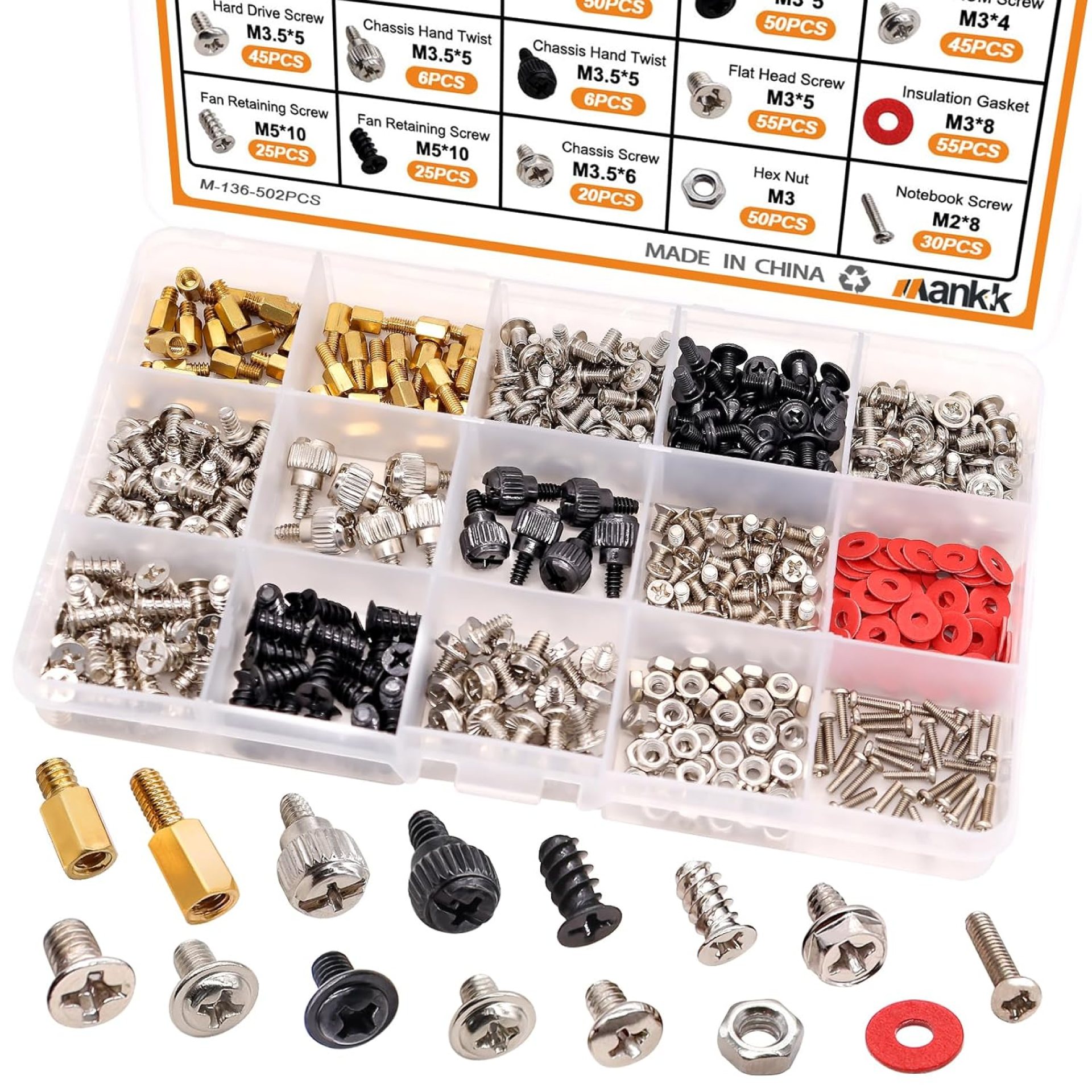 mankk 502PCS Computer Screw Assortment Kit Motherboard Standoffs Screws PC Screws Laptop Screws PC Case Screws Fan Screws HDD Screws for HDD Hard Drive,PC Case,PC Fan,ATX Case, SSD,CD-ROM mankk 502PCS Computer Screw Assortment Kit Motherboard Standoffs Screws PC Screws Laptop Screws PC Case Screws Fan Screws HDD Screws for HDD Hard Drive,PC Case,PC Fan,ATX Case, SSD,CD-ROM