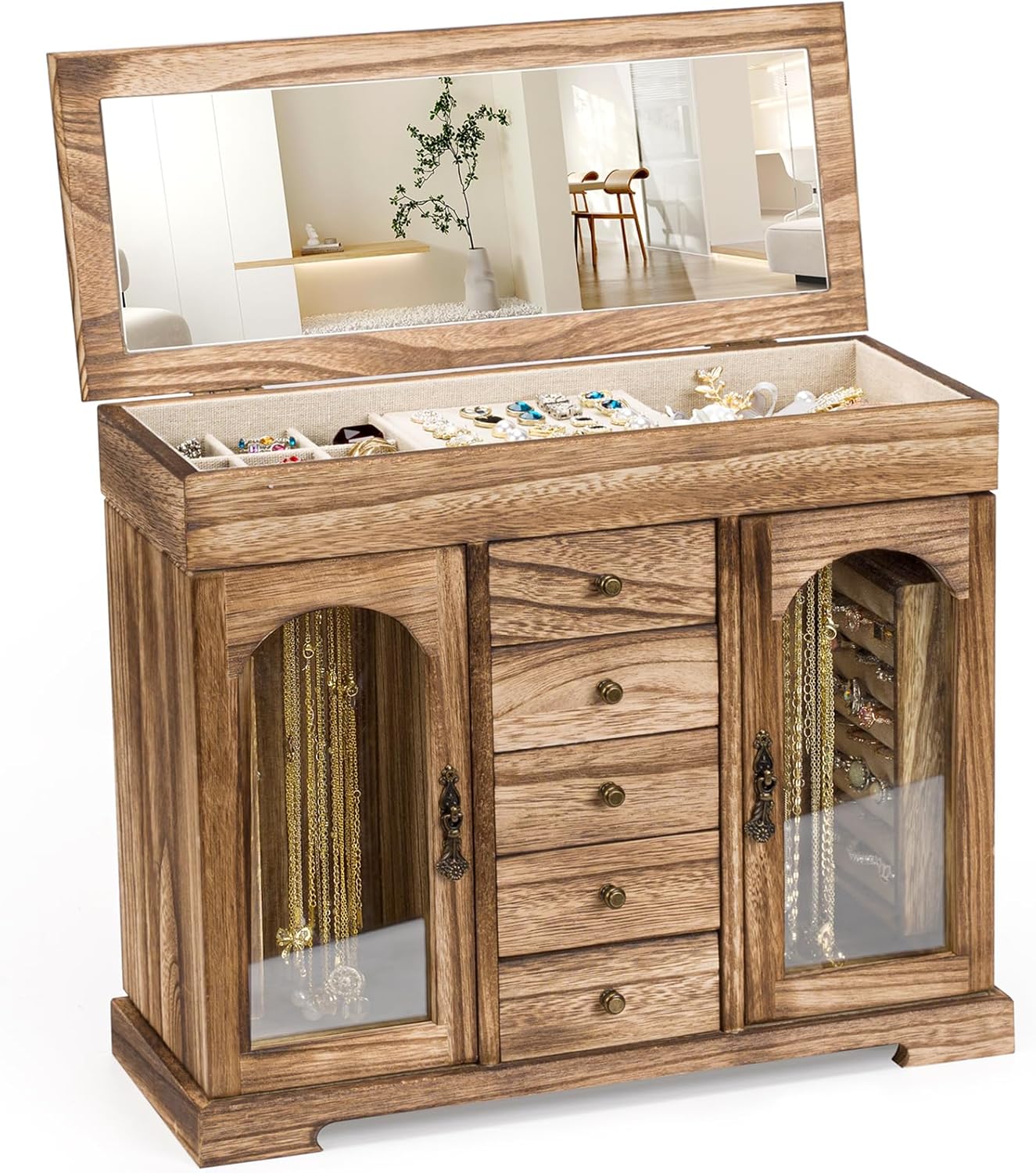 Miratino Jewelry Box for Women Girls, Rustic Wooden Jewelry Organizer Box with Mirror, 5 Layer Jewelry Storage Case Display for Necklaces Earrings Rings Bracelets Valentine’s Day Gifts Miratino Jewelry Box for Women Girls, Rustic Wooden Jewelry Organizer Box with Mirror, 5 Layer Jewelry Storage Case Display for Necklaces Earrings Rings Bracelets Valentine’s Day Gifts