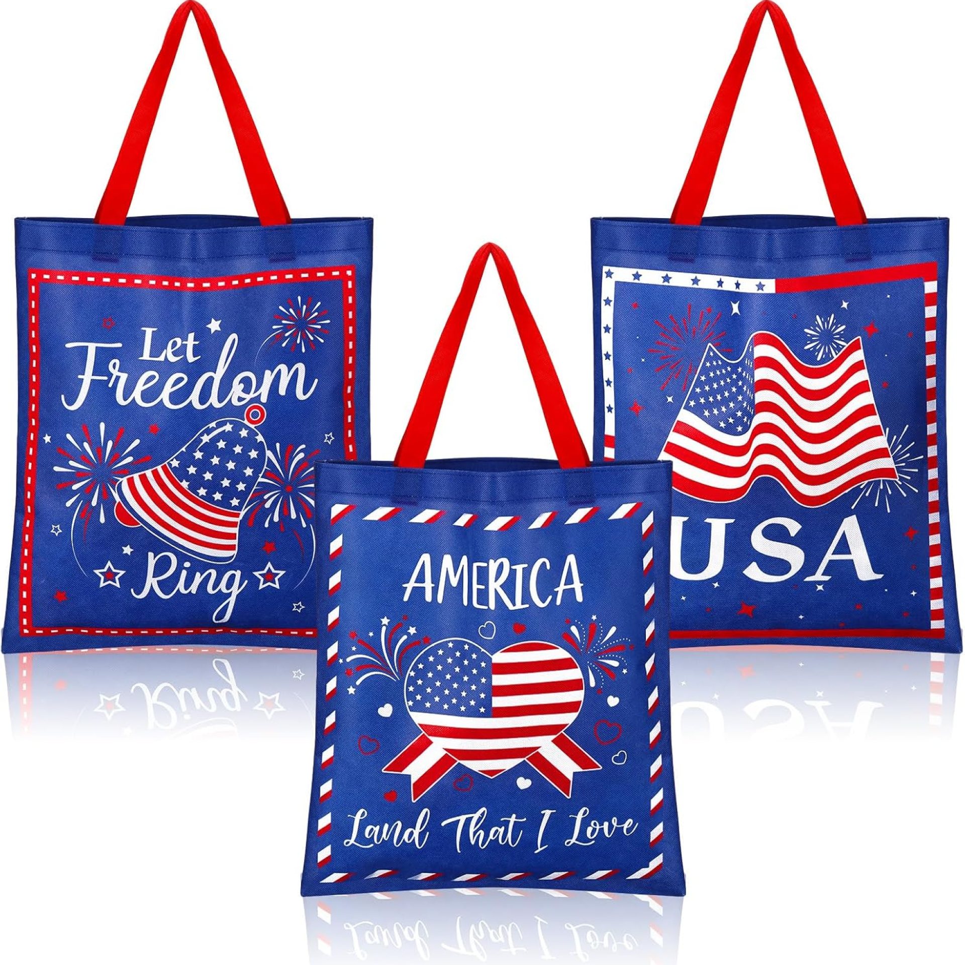 Hosuly 15 Pcs USA Tote Bags, 15 x 17 Inch Non Woven American Flag Bags with Handle Patriotic USA Supplies for Veterans Day Party Favor Hosuly 15 Pcs USA Tote Bags, 15 x 17 Inch Non Woven American Flag Bags with Handle Patriotic USA Supplies for Veterans Day Party Favor