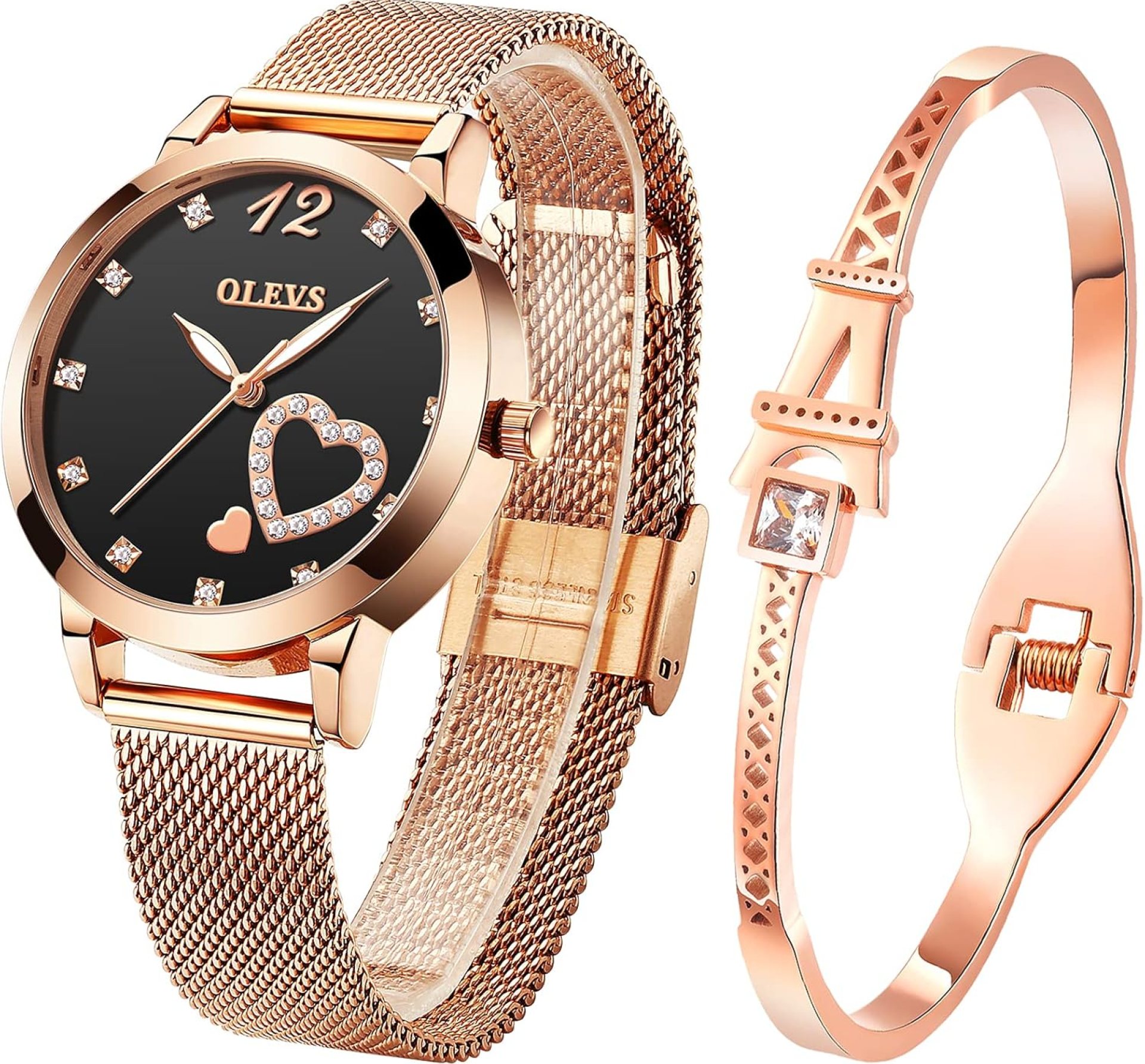 OLEVS Womens Watch Gifts Set with Bracelet Rose Gold for Lady Female Minimalist Simple Slim Thin Casual Dress Analog Quartz Wrist Watches Waterproof Two Tone OLEVS Womens Watch Gifts Set with Bracelet Rose Gold for Lady Female Minimalist Simple Slim Thin Casual Dress Analog Quartz Wrist Watches Waterproof Two Tone