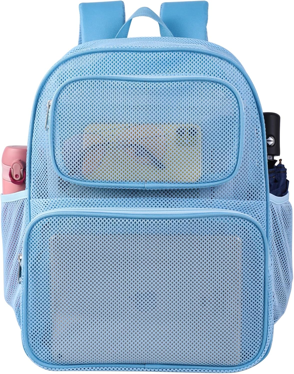 COVAX Large Mesh Backpack, Semi-transparent College Backpack, See Through Mesh Backpack with Bungee and Comfort Padded Straps for Travel, Swimming, Beach, Outdoor Sports (Blue) COVAX Large Mesh Backpack, Semi-transparent College Backpack, See Through Mesh Backpack with Bungee and Comfort Padded Straps for Travel, Swimming, Beach, Outdoor Sports (Blue)