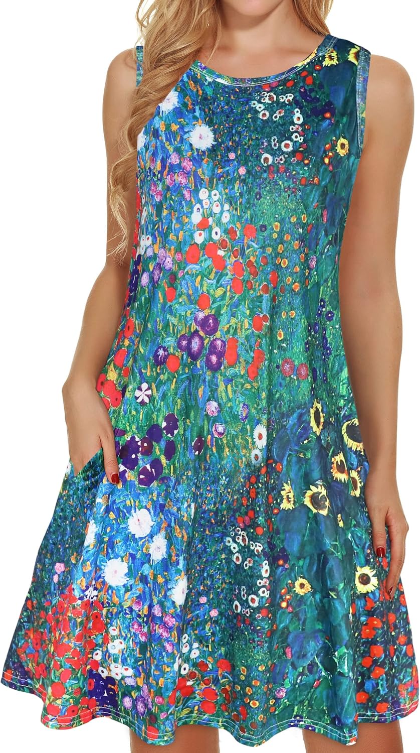 elescat Women’s Summer Dresses 2025 Beach Casual Sleeveless Floral Print Tank Loose Sundress with Pocket elescat Women’s Summer Dresses 2025 Beach Casual Sleeveless Floral Print Tank Loose Sundress with Pocket