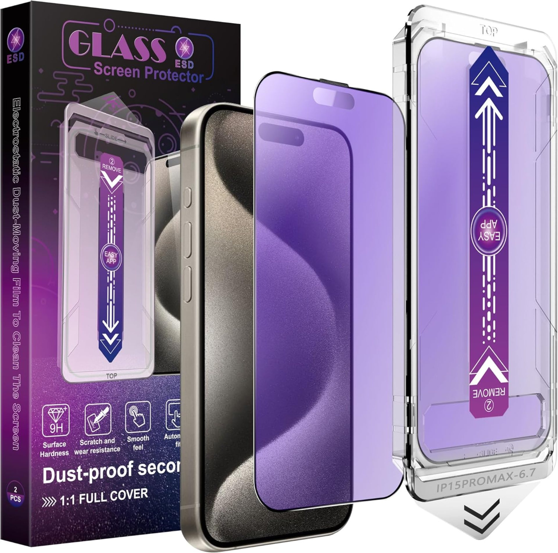 CHISHA 2-Pack Anti Blue Light Matte Screen Protector for iPhone 15 Pro Max 6.7-Inch, Auto Dust Removal, No Bubbles, High Definition Clear, Easy Installation CHISHA 2-Pack Anti Blue Light Matte Screen Protector for iPhone 15 Pro Max 6.7-Inch, Auto Dust Removal, No Bubbles, High Definition Clear, Easy Installation