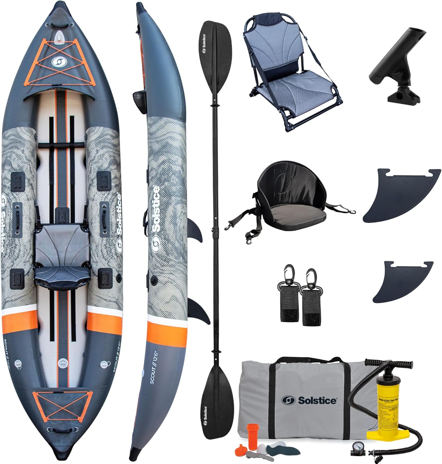 SOLSTICE Scout 1 to 2 Person Inflatable Fishing Kayak Boat for Adults & Kids 12’6” X 38” | Incl. Adjustable Aluminum Seat, Rod Holder & 5 Accessory Mounts Yak Attack Compatible |Heavy Duty Material SOLSTICE Scout 1 to 2 Person Inflatable Fishing Kayak Boat for Adults & Kids 12’6” X 38” | Incl. Adjustable Aluminum Seat, Rod Holder & 5 Accessory Mounts Yak Attack Compatible |Heavy Duty Material